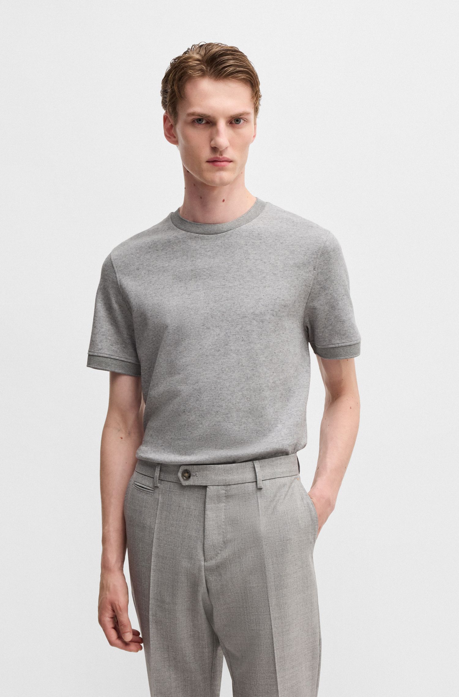 BOSS - Áo thun vải pha cotton và cashmere với lớp chống khuẩn