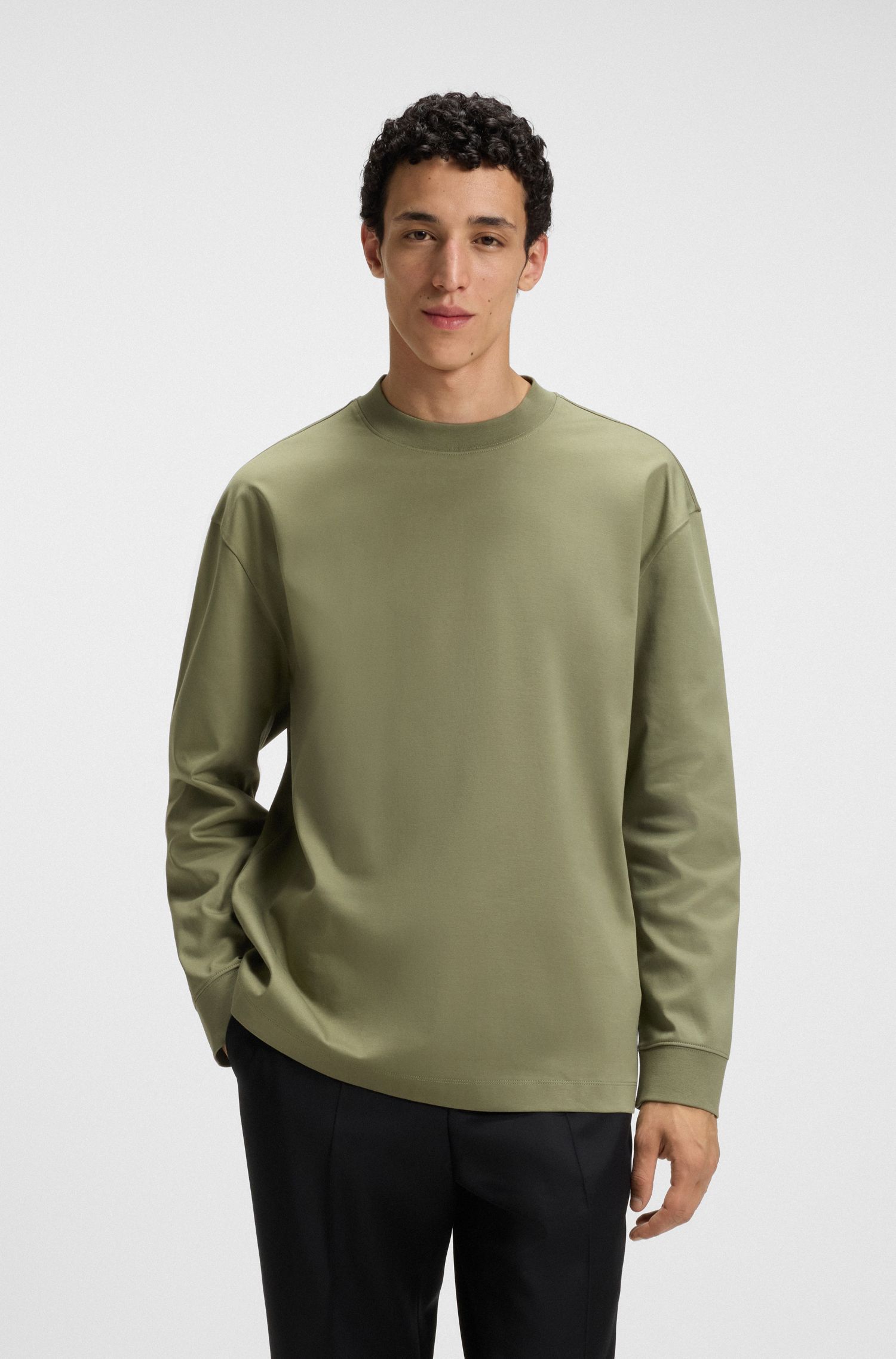 Áo thun dài tay relaxed-fit vải cotton mercerized