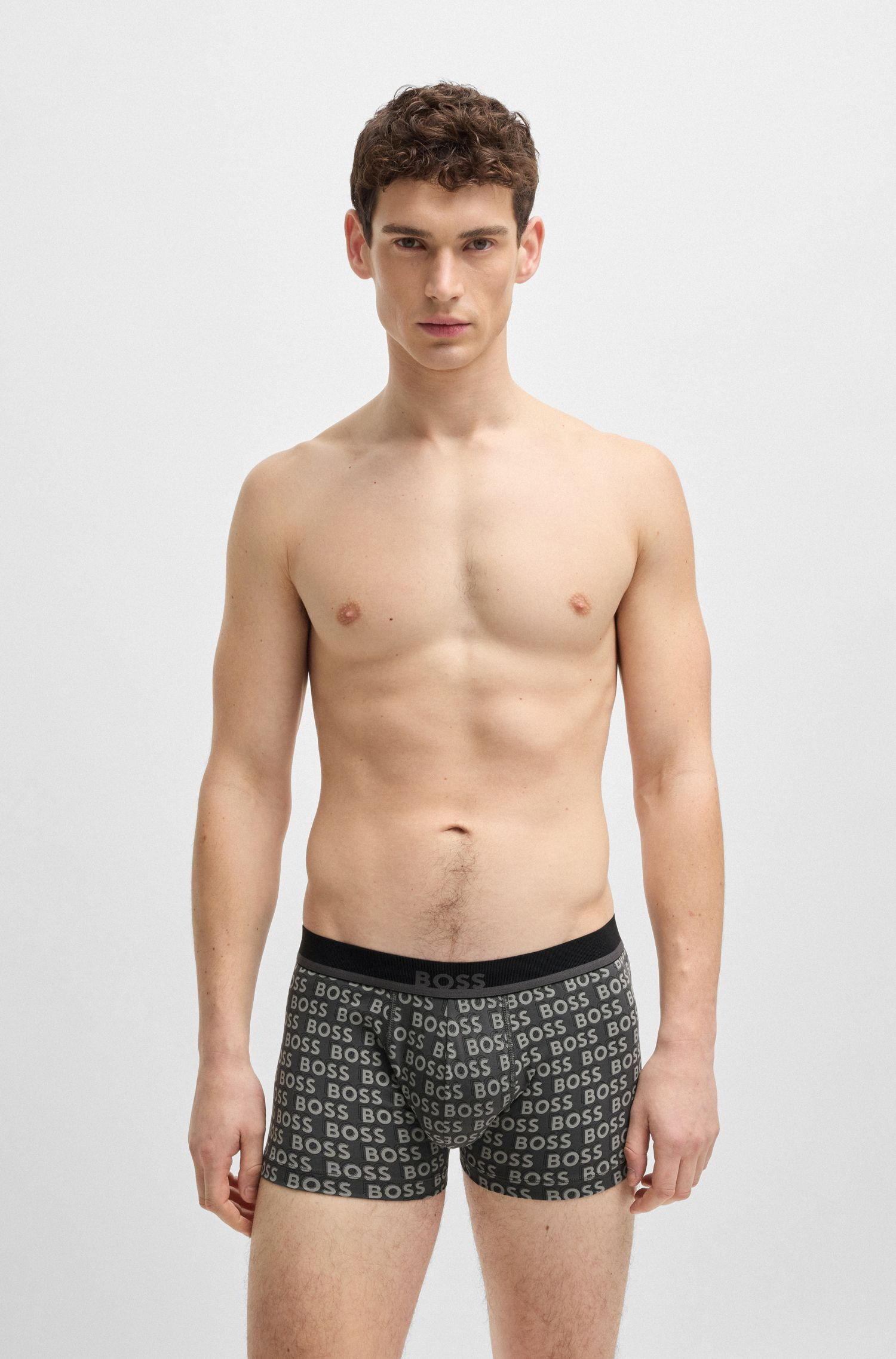 BOSS - Quần lót dáng trunks cotton co giãn họa tiết in