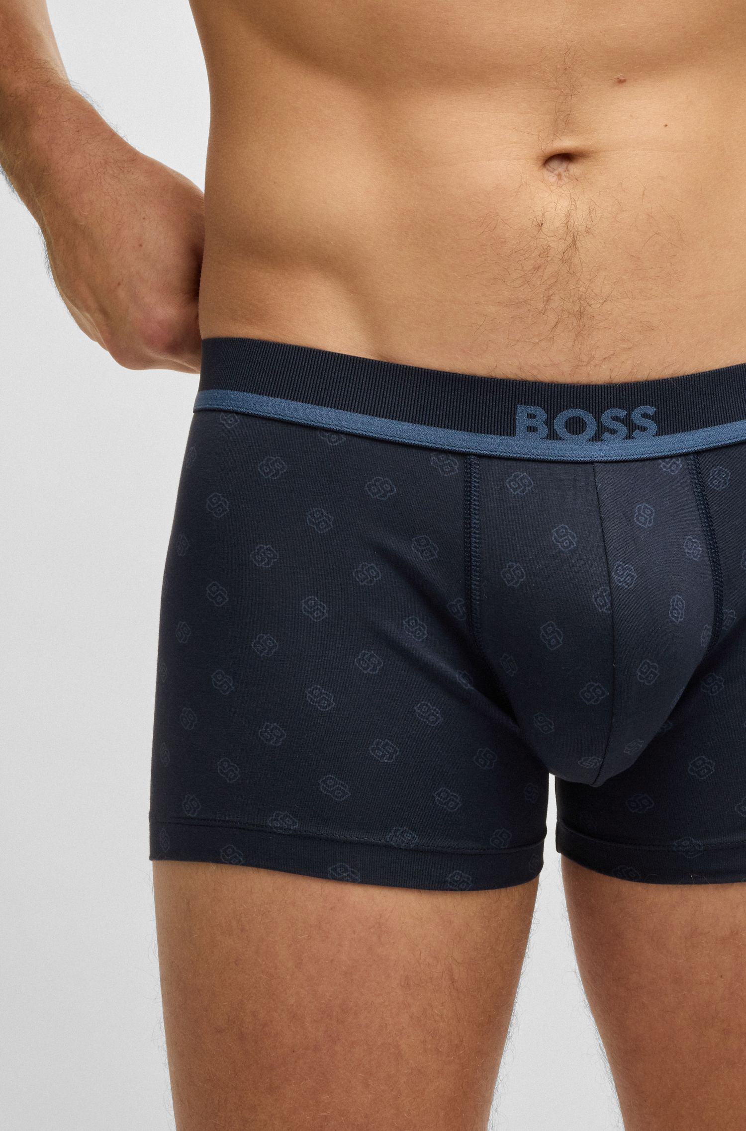 BOSS - Quần lót dáng trunks cotton co giãn họa tiết in