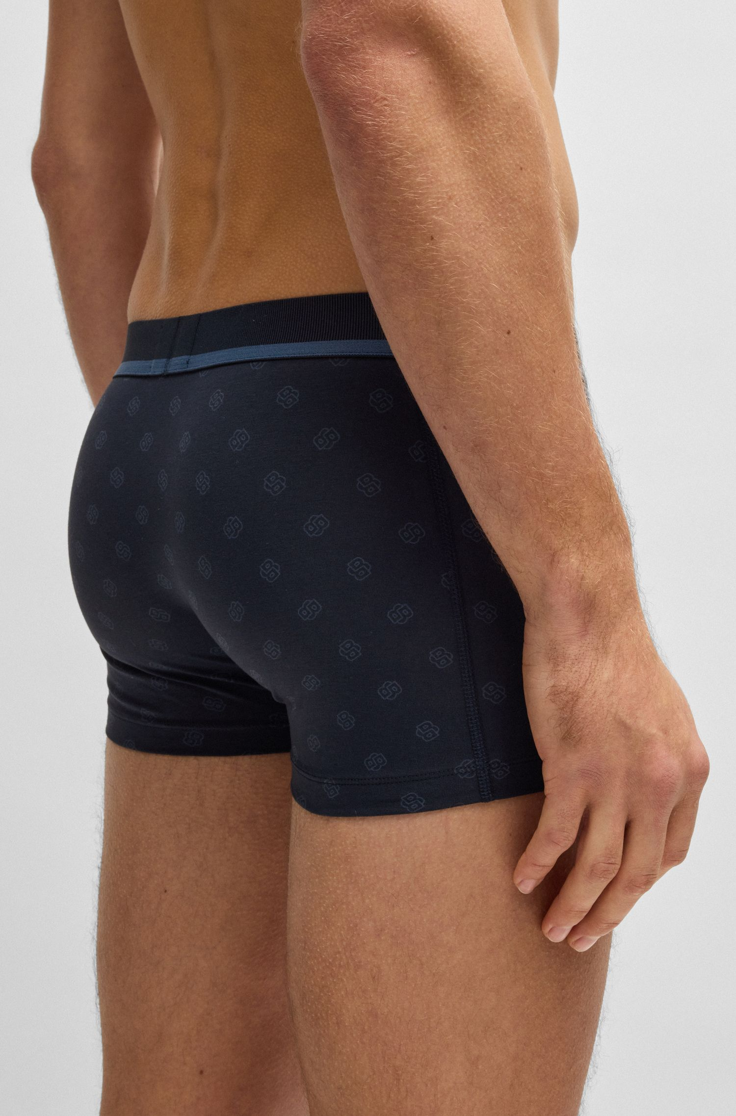 BOSS - Quần lót dáng trunks cotton co giãn họa tiết in