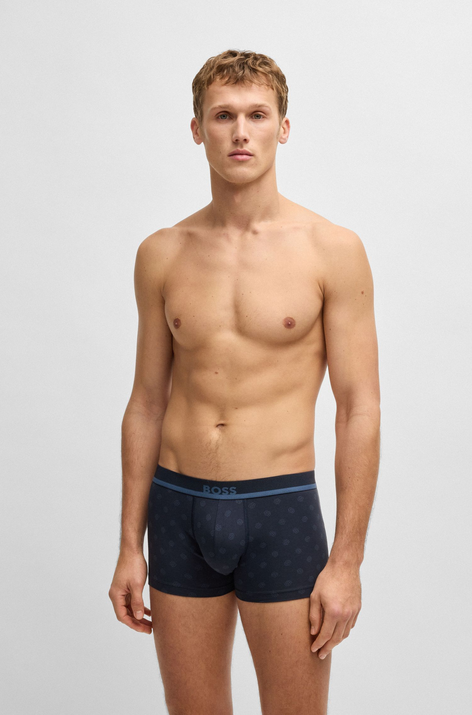 BOSS - Quần lót dáng trunks cotton co giãn họa tiết in