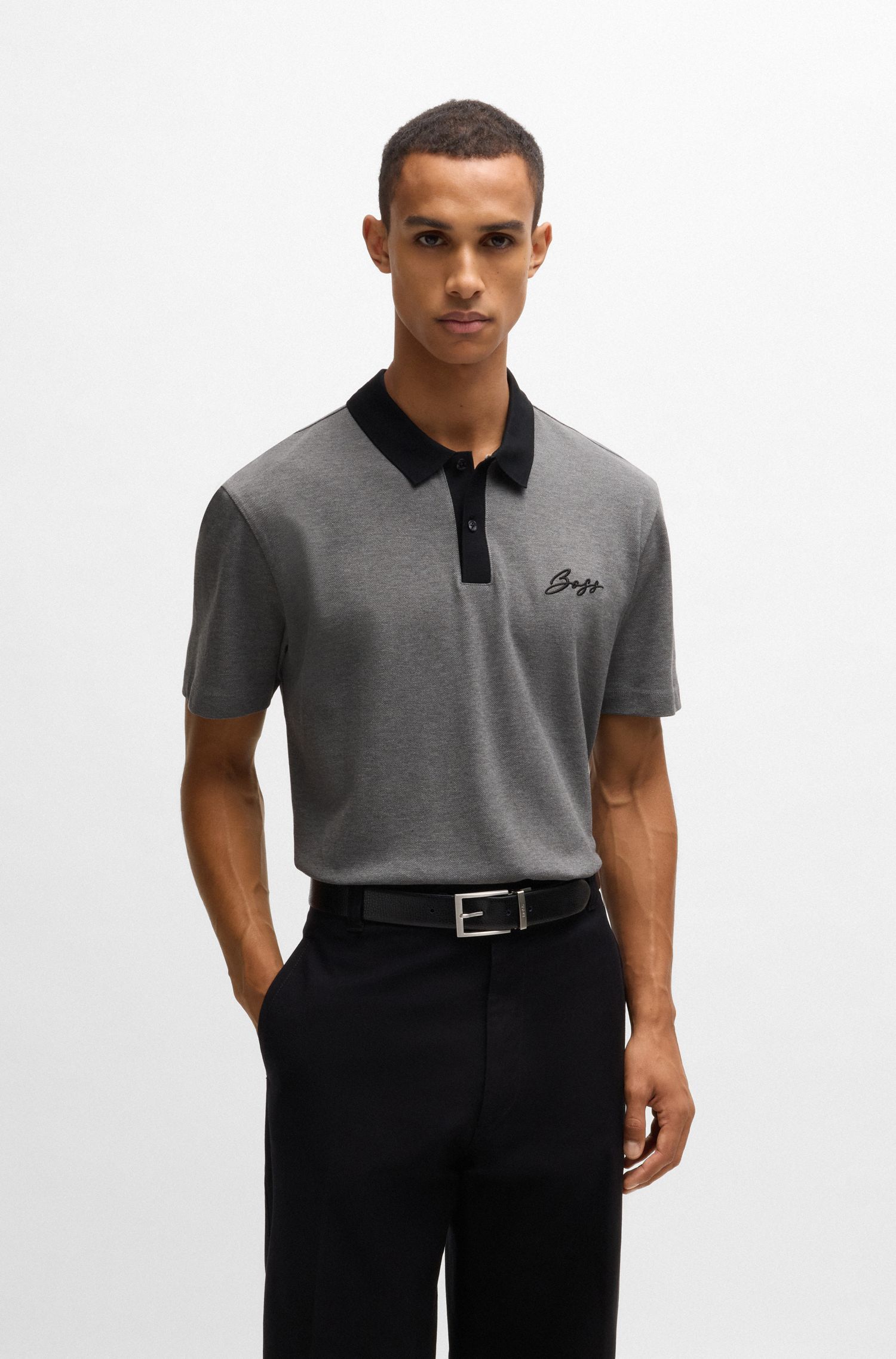 Áo polo cotton mercerized in logo chữ viết tay