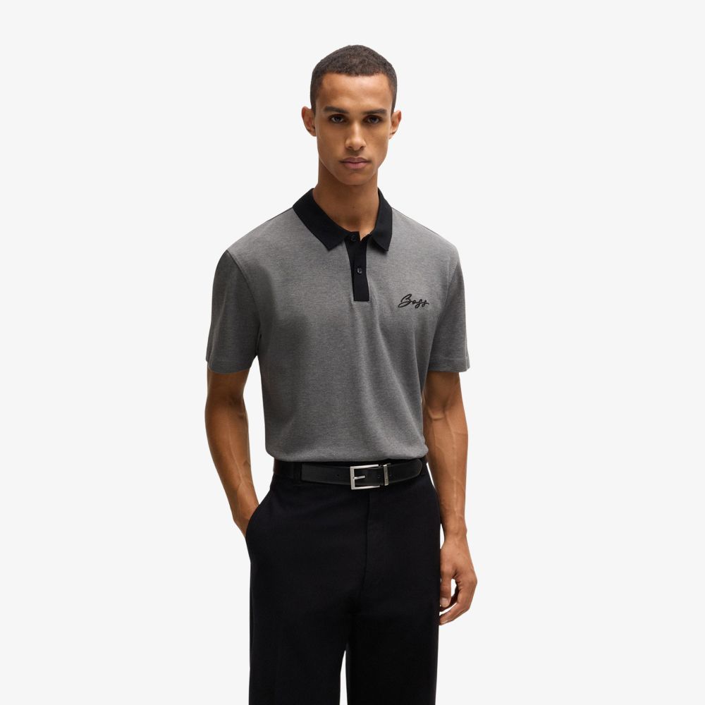 BOSS - Áo polo cotton mercerized in logo chữ viết tay