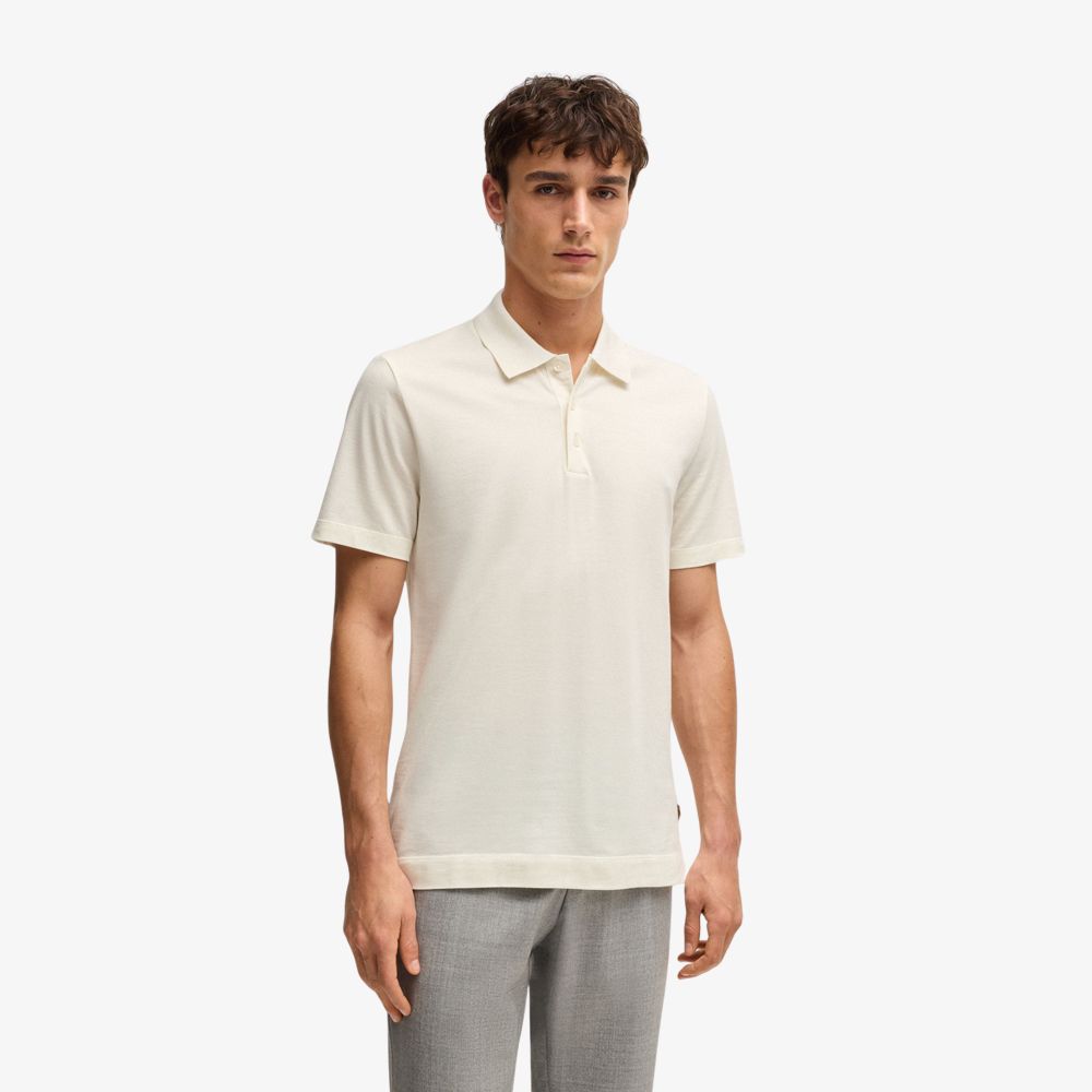 BOSS - Áo polo vải cotton lụa với hiệu ứng hai tông màu