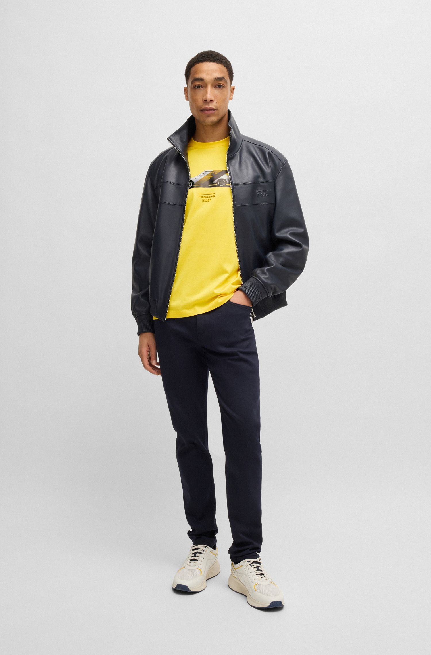 BOSS - Porsche x BOSS Áo thun vải cotton mercerized với logo hợp tác