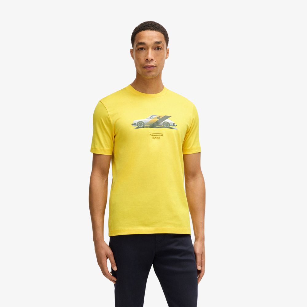 BOSS - Porsche x BOSS Áo thun vải cotton mercerized với logo hợp tác