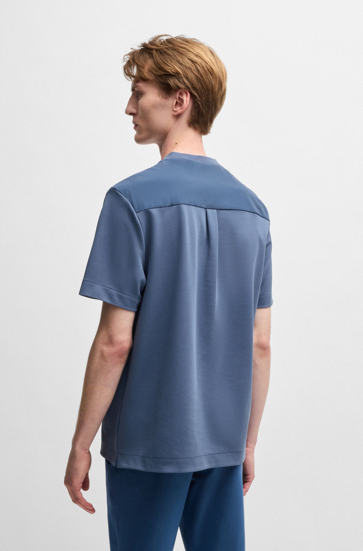 BOSS - Áo thun pha cotton với viền đồng sắc