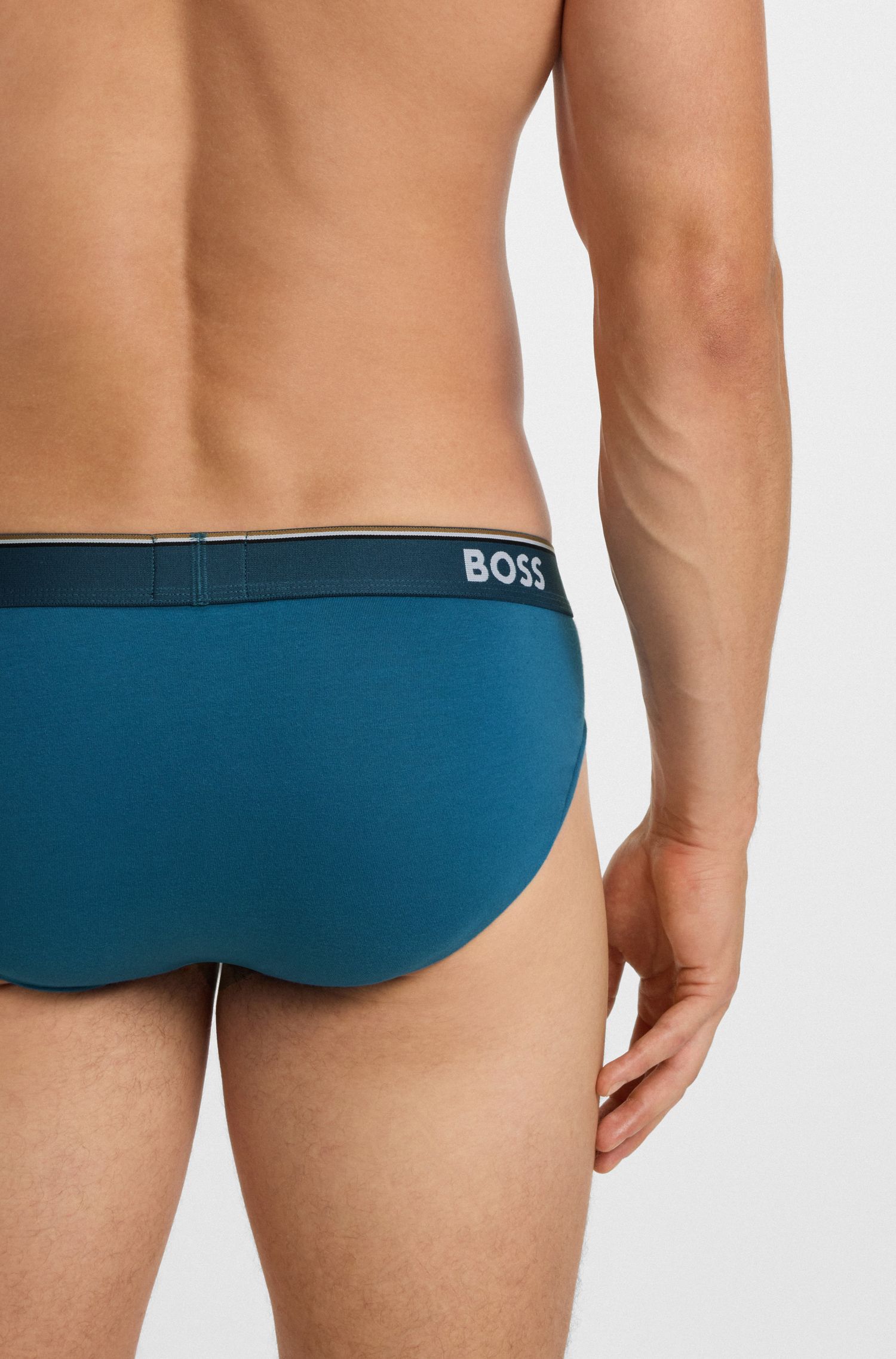 BOSS - Bộ 3 quần lót cotton dáng briefs co giãn in logo