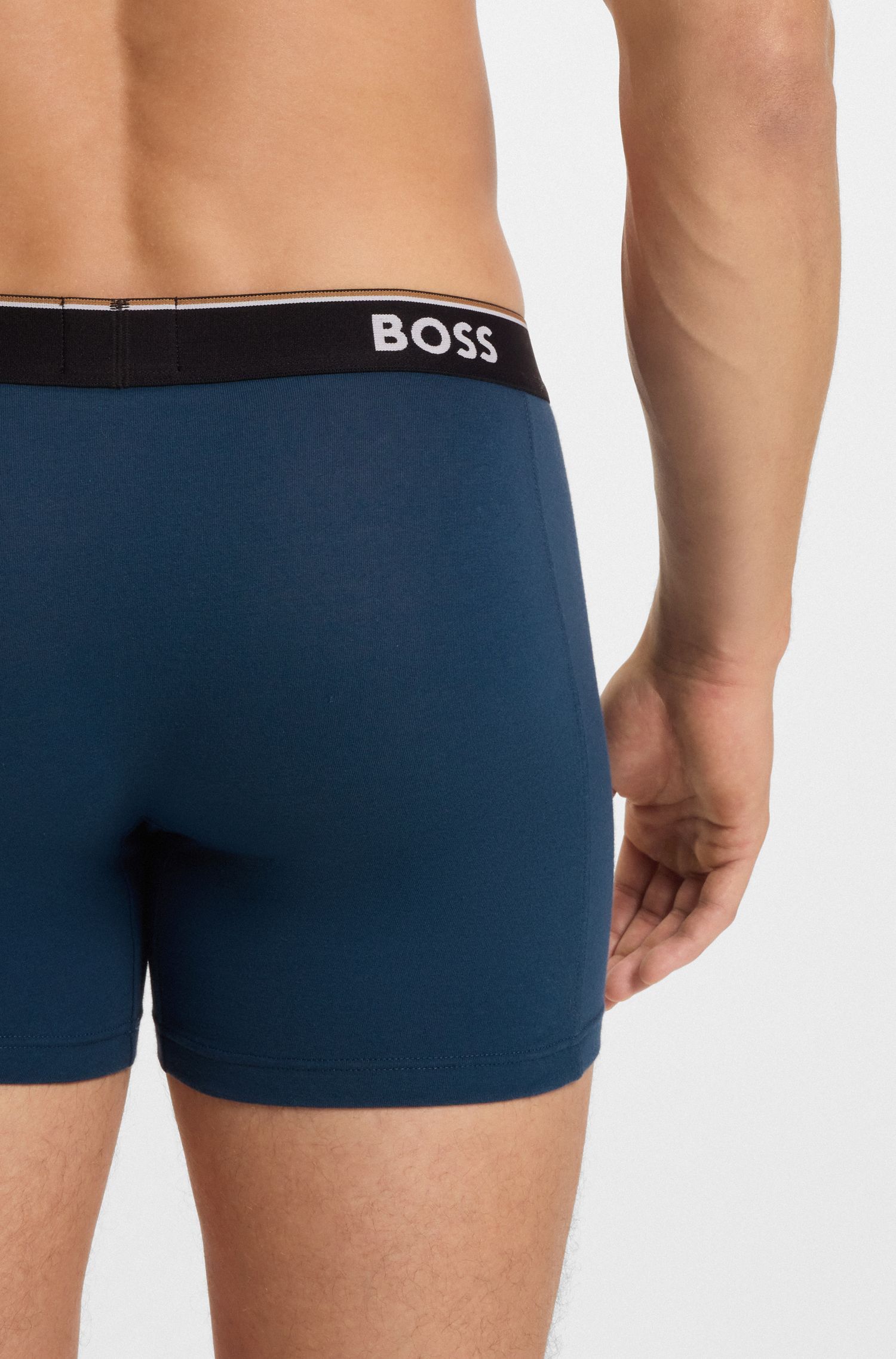 BOSS - Bộ 3 quần lót dáng boxer cotton co giãn in logo