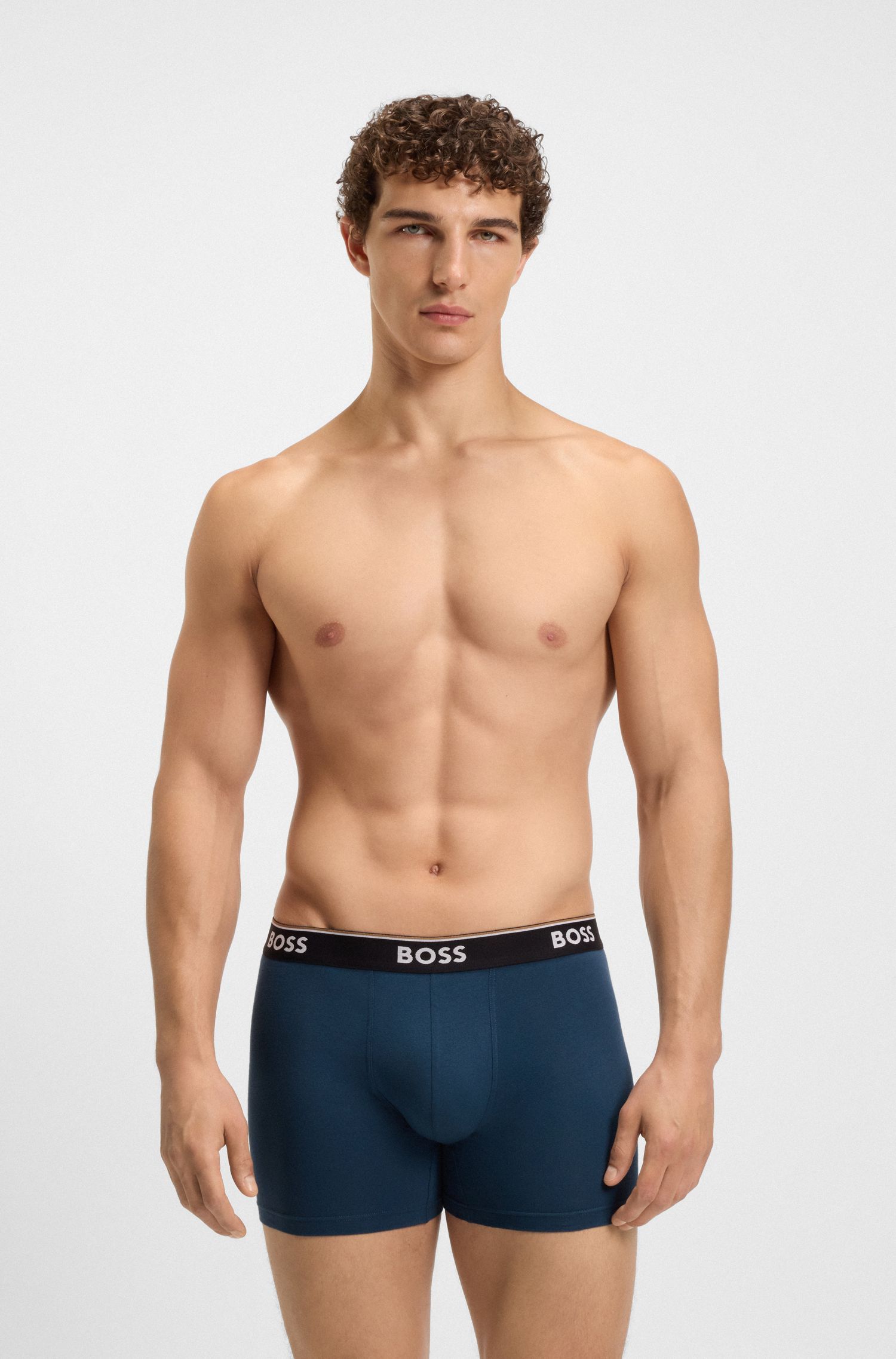 BOSS - Bộ 3 quần lót dáng boxer cotton co giãn in logo