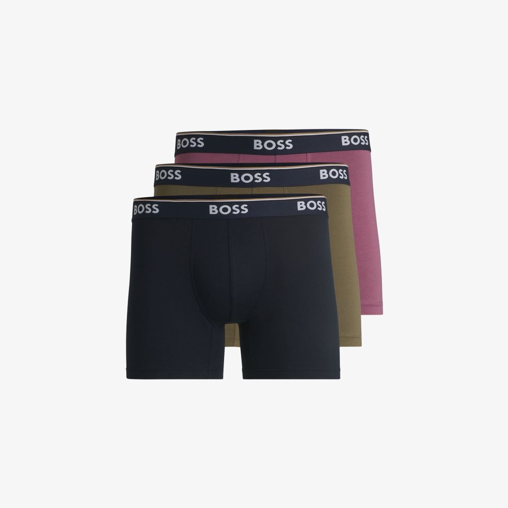 BOSS - Bộ 3 quần lót dáng boxer cotton co giãn in logo