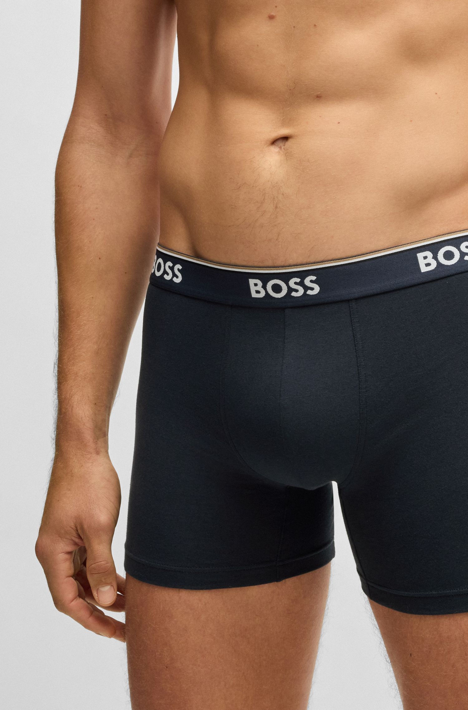 BOSS - Bộ 3 quần lót dáng boxer cotton co giãn in logo