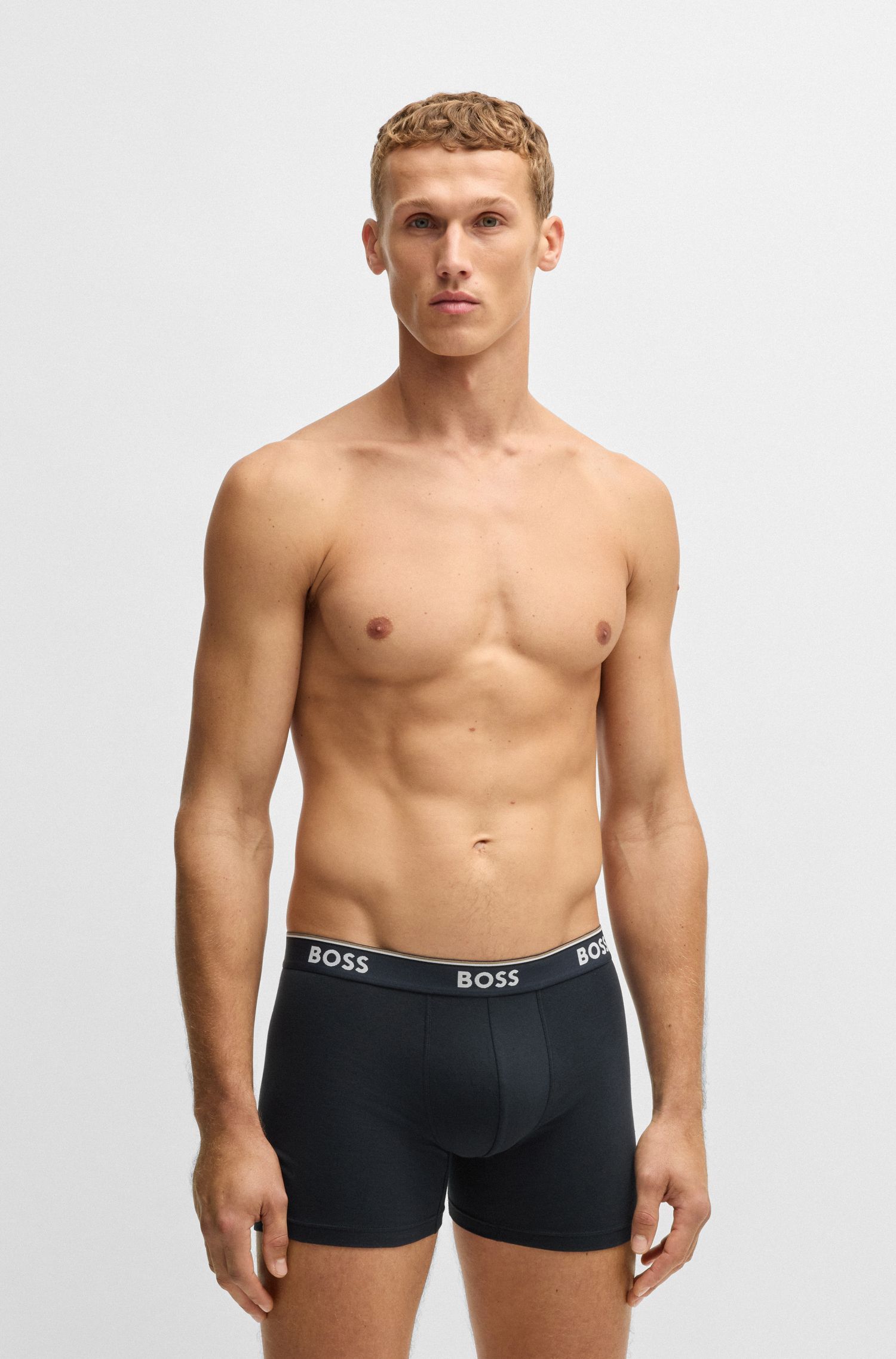 BOSS - Bộ 3 quần lót dáng boxer cotton co giãn in logo