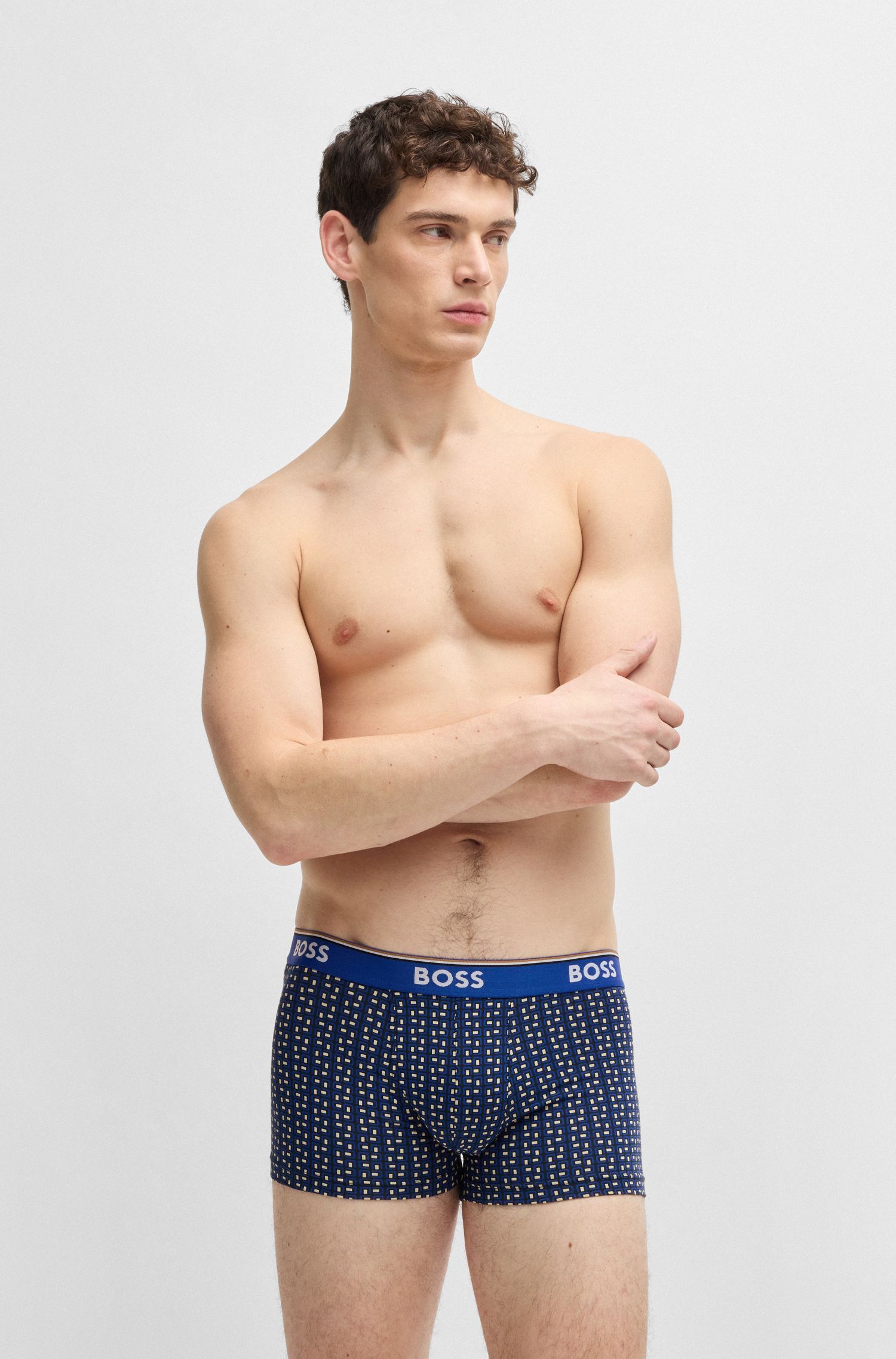 BOSS - Bộ 3 quần lót dáng trunk vải cotton co giãn có logo