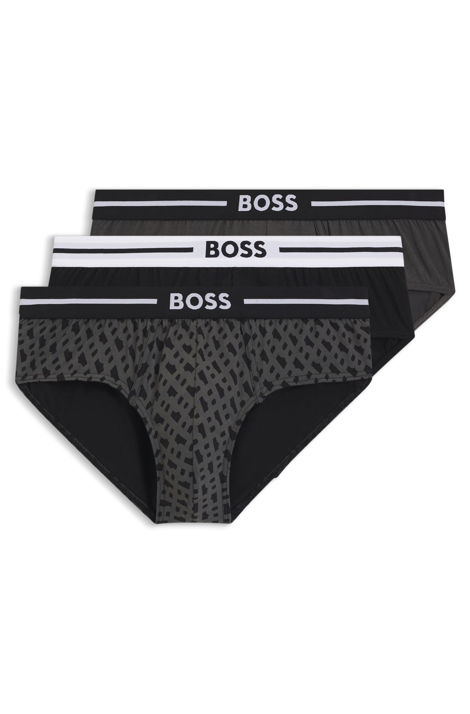 BOSS - Bộ 3 quần lót briefs vải cotton co giãn in logo