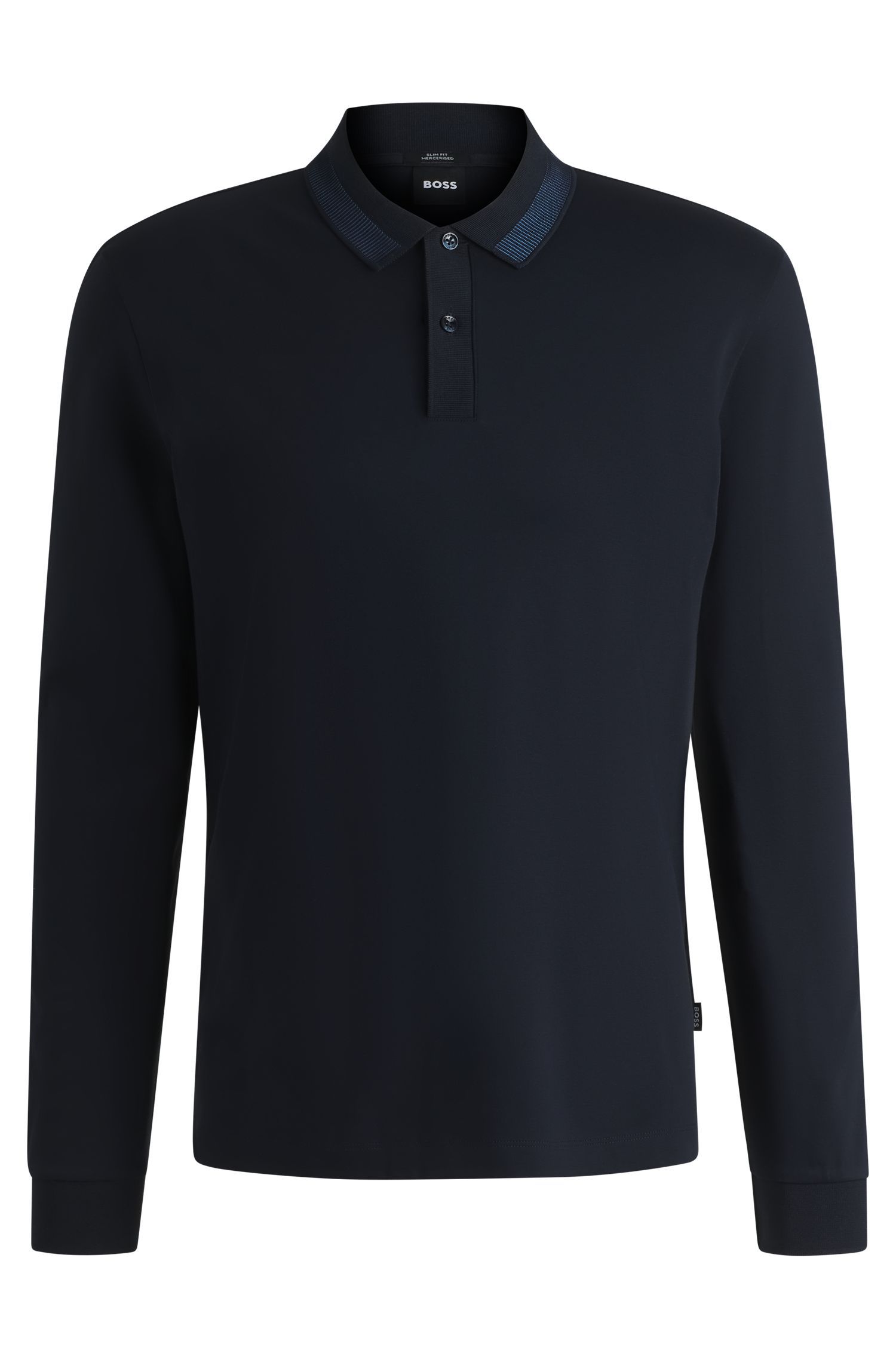 BOSS - Áo polo slim fit cotton mercerized điểm nhấn cổ áo