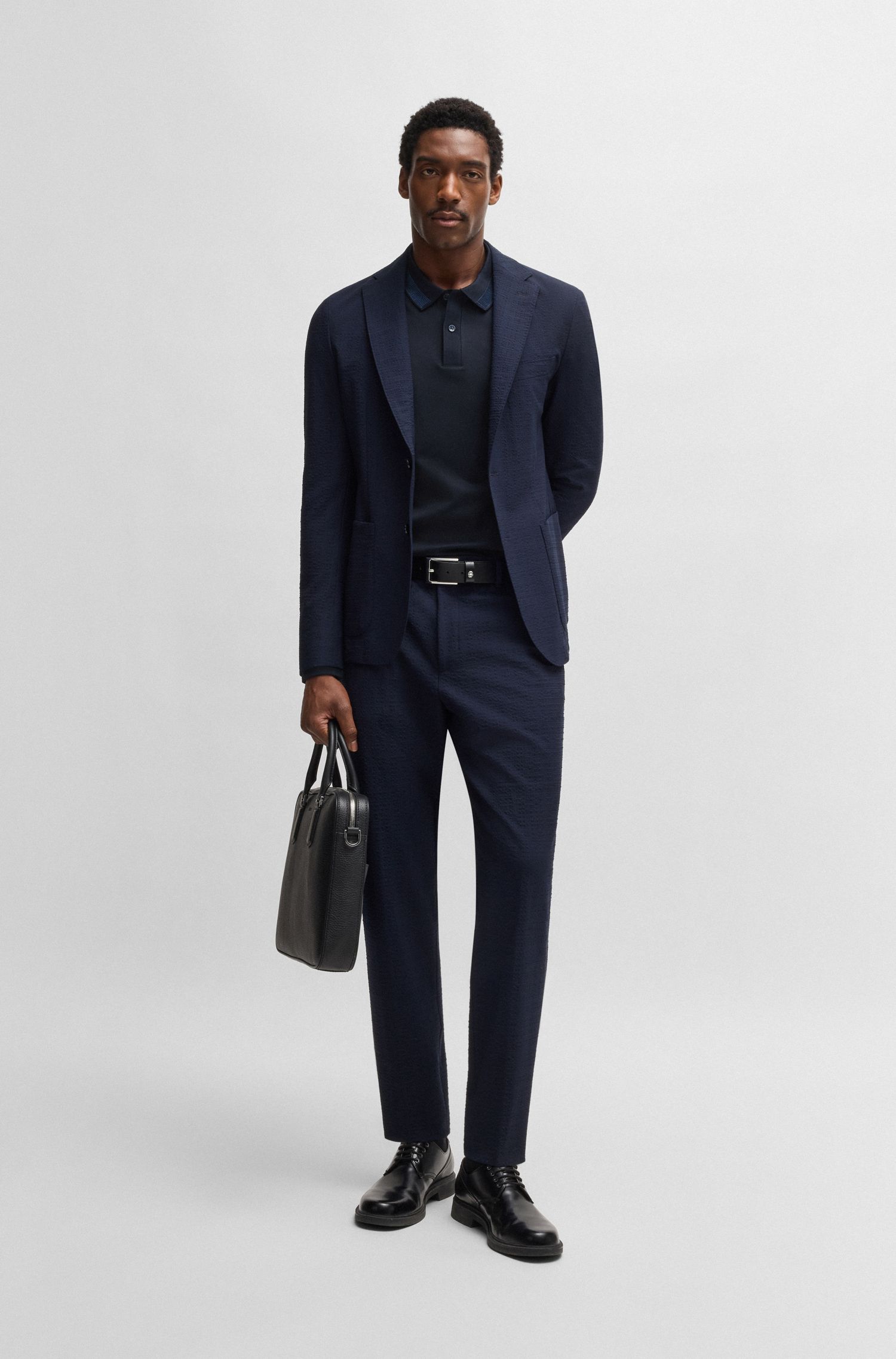BOSS - Áo polo slim fit cotton mercerized điểm nhấn cổ áo
