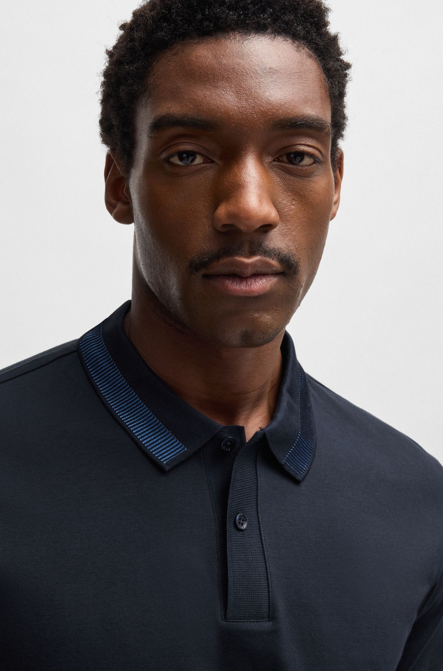 BOSS - Áo polo slim fit cotton mercerized điểm nhấn cổ áo