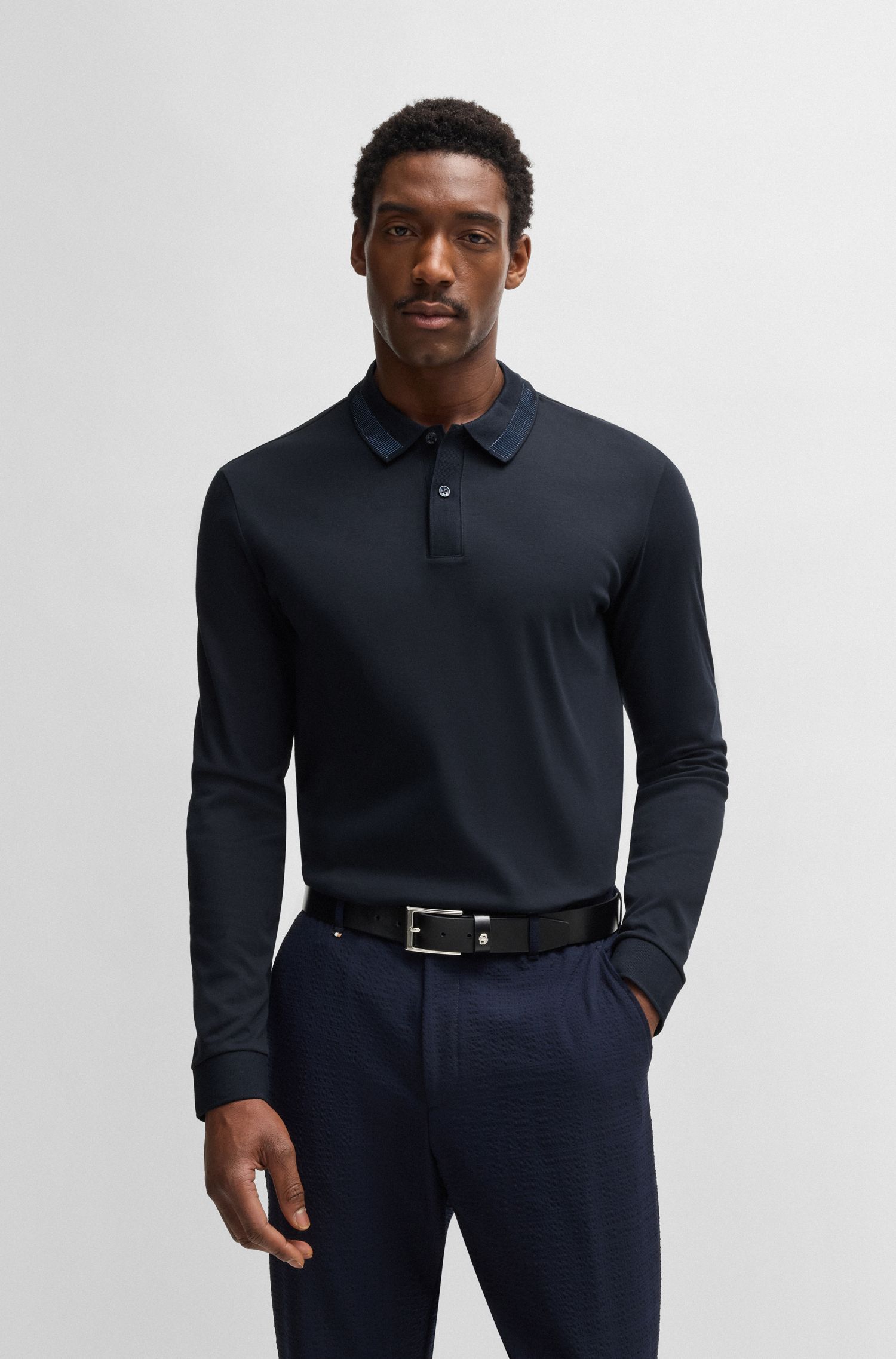 Áo polo slim fit cotton mercerized điểm nhấn cổ áo