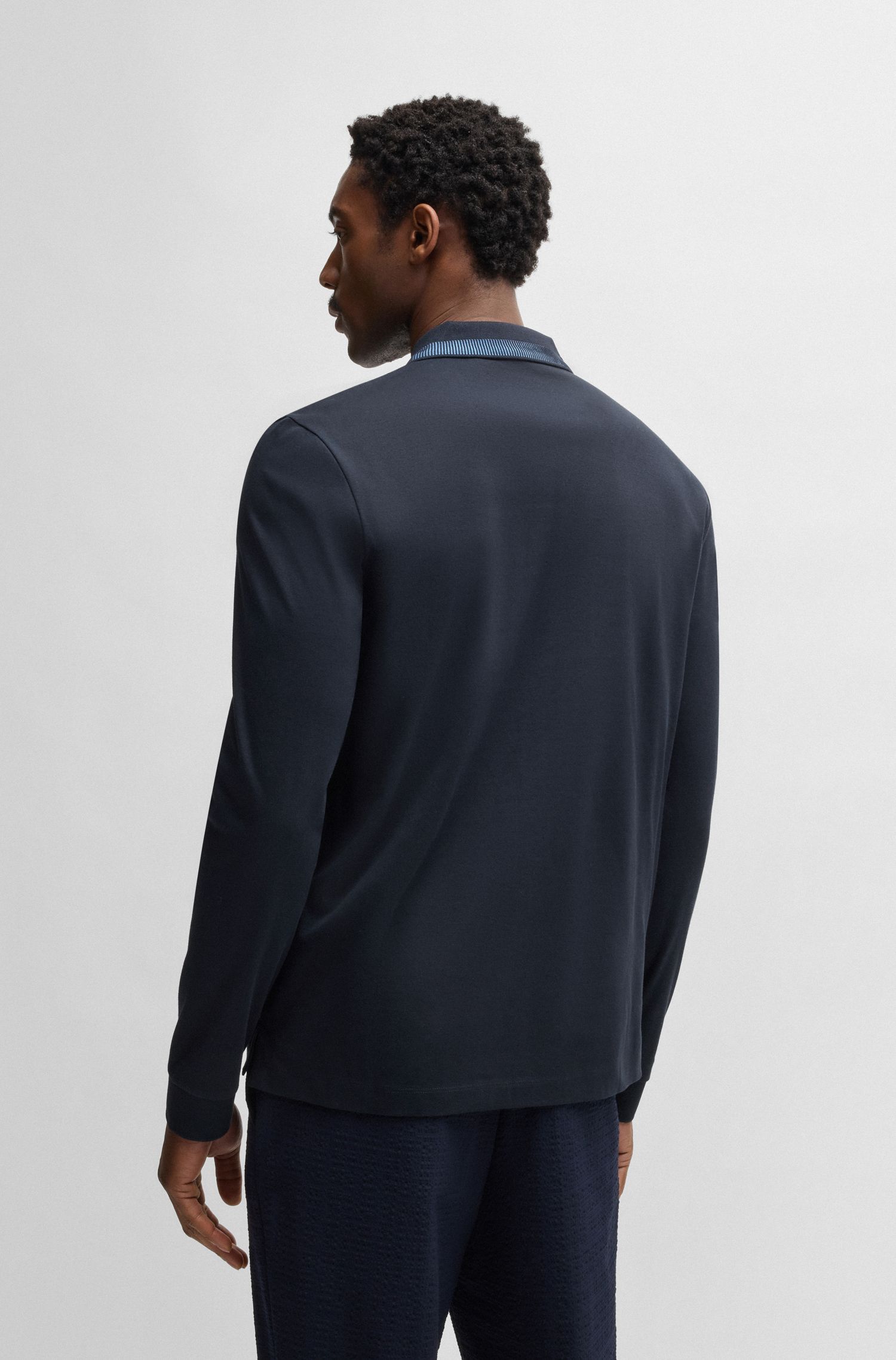 BOSS - Áo polo slim fit cotton mercerized điểm nhấn cổ áo