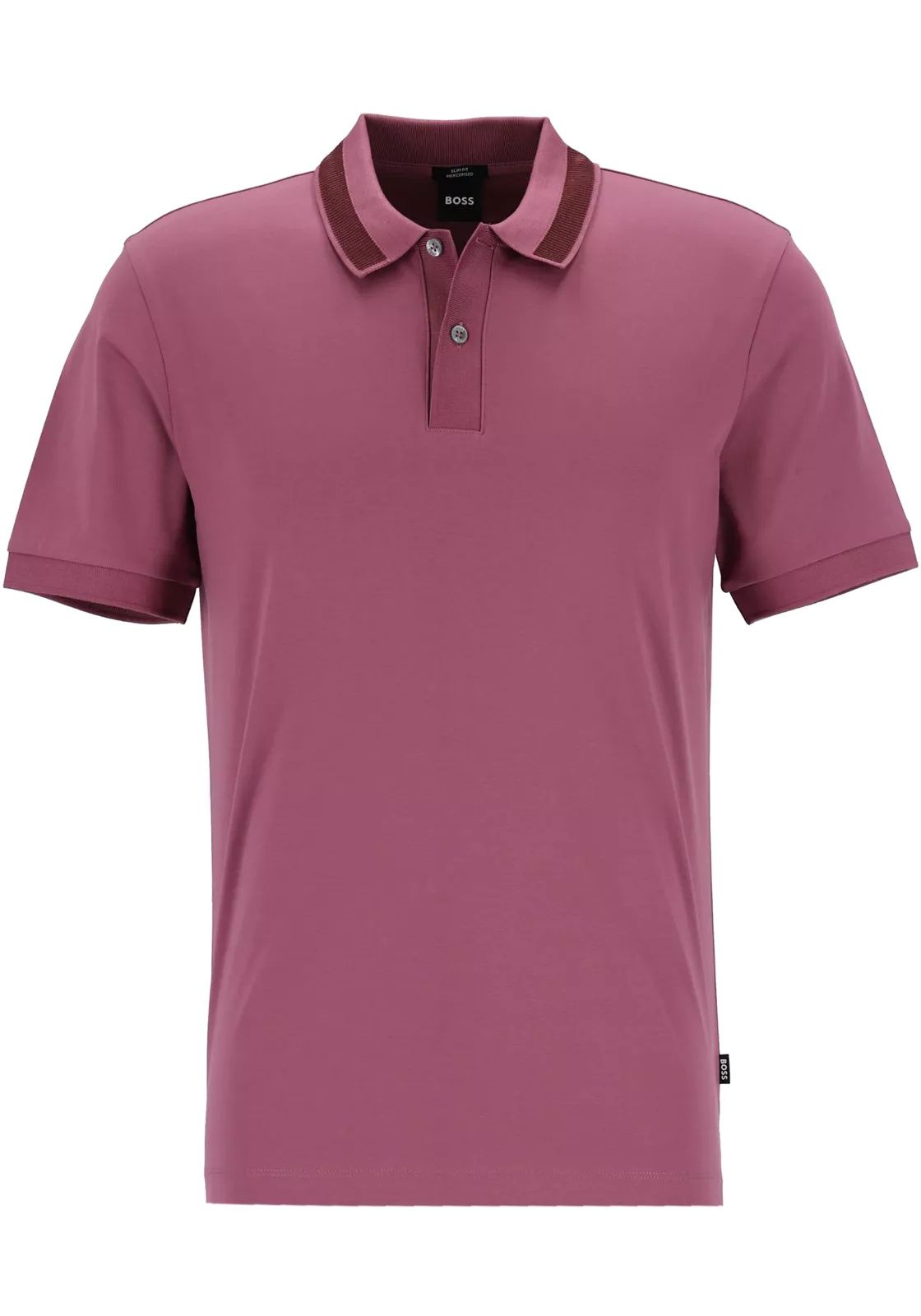 BOSS - Áo polo slim fit cotton mercerized sọc cổ áo
