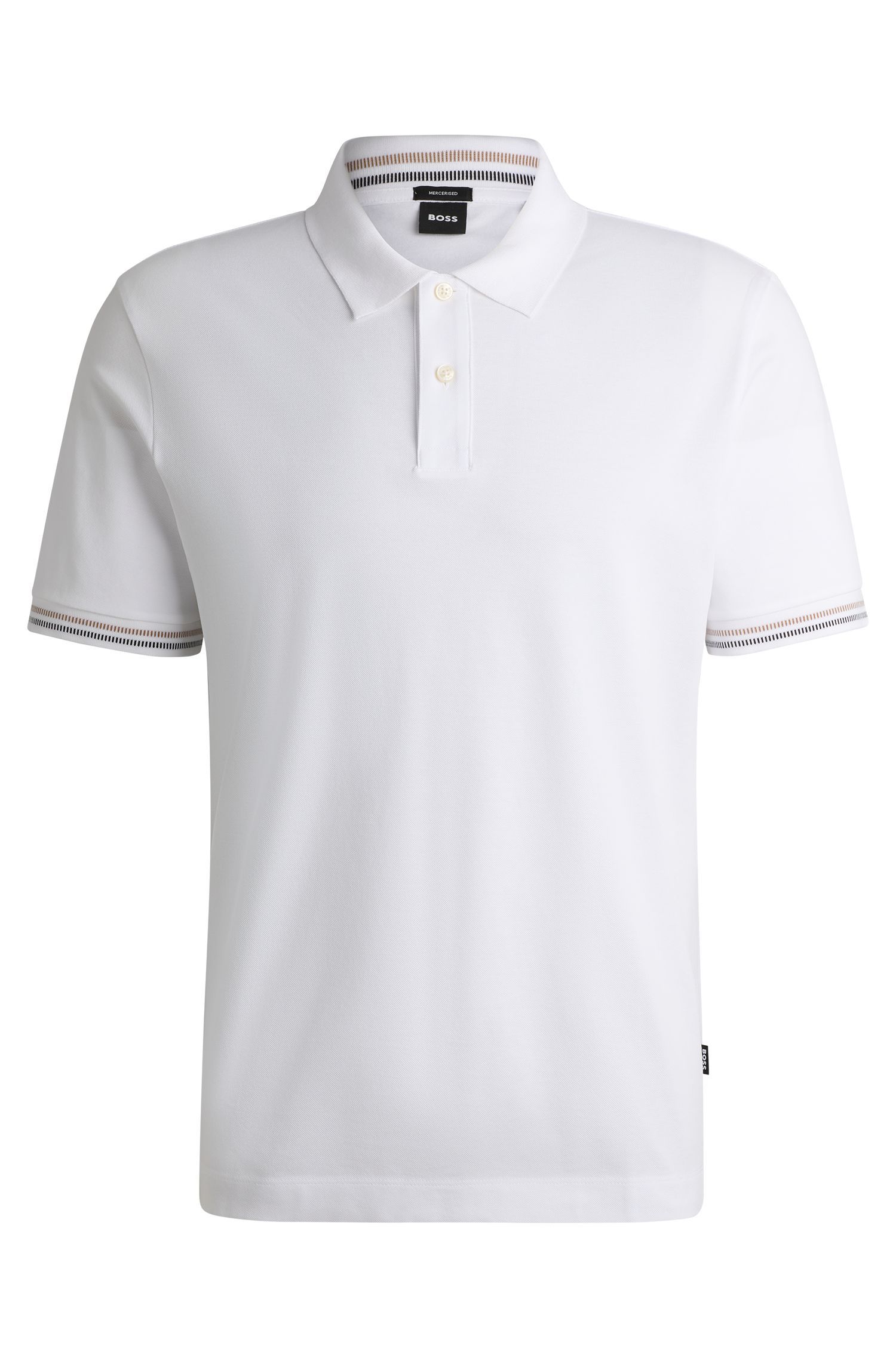BOSS - Áo polo regular fit cotton mercerized viền sọc