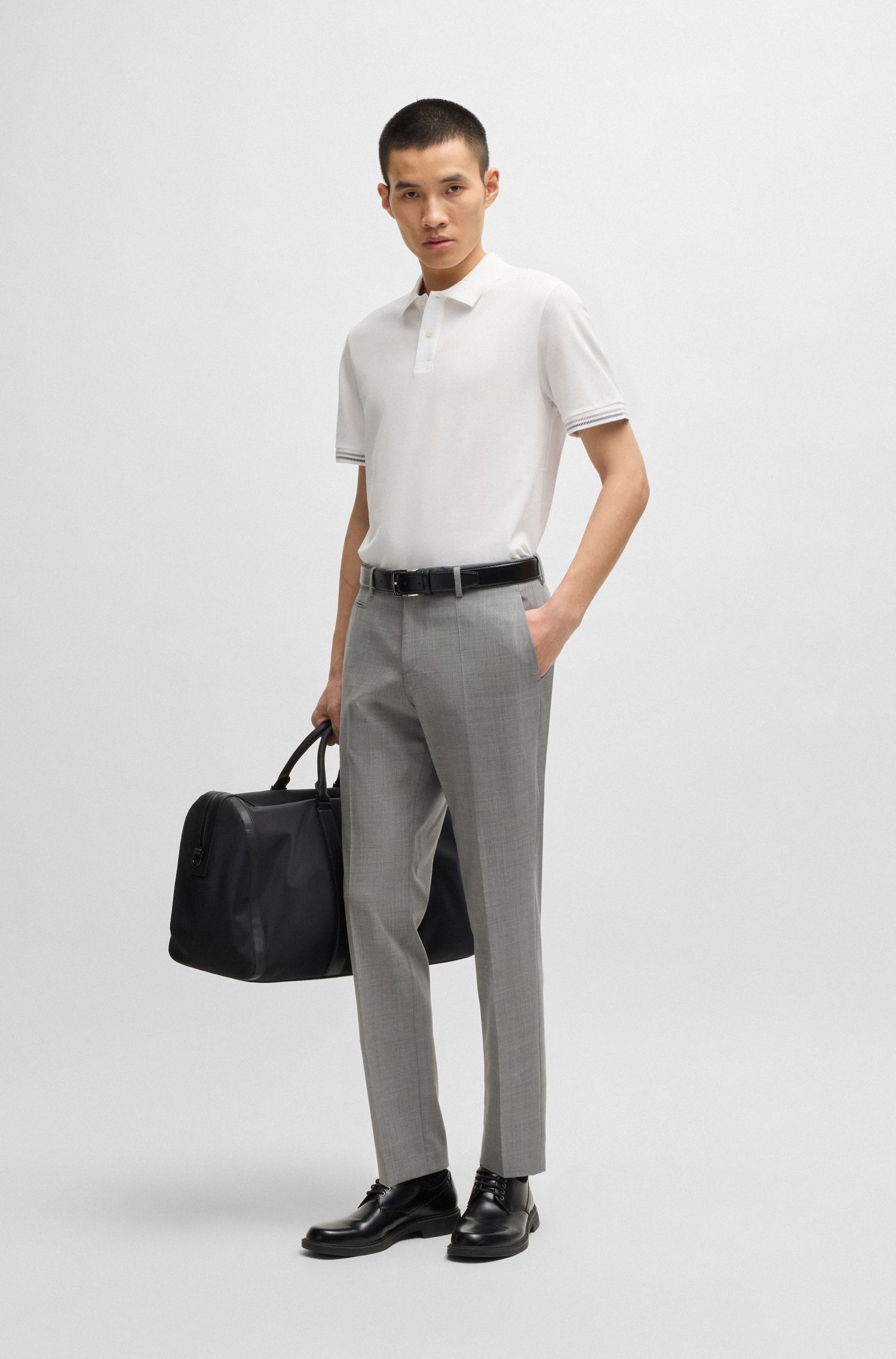 BOSS - Áo polo regular fit cotton mercerized viền sọc