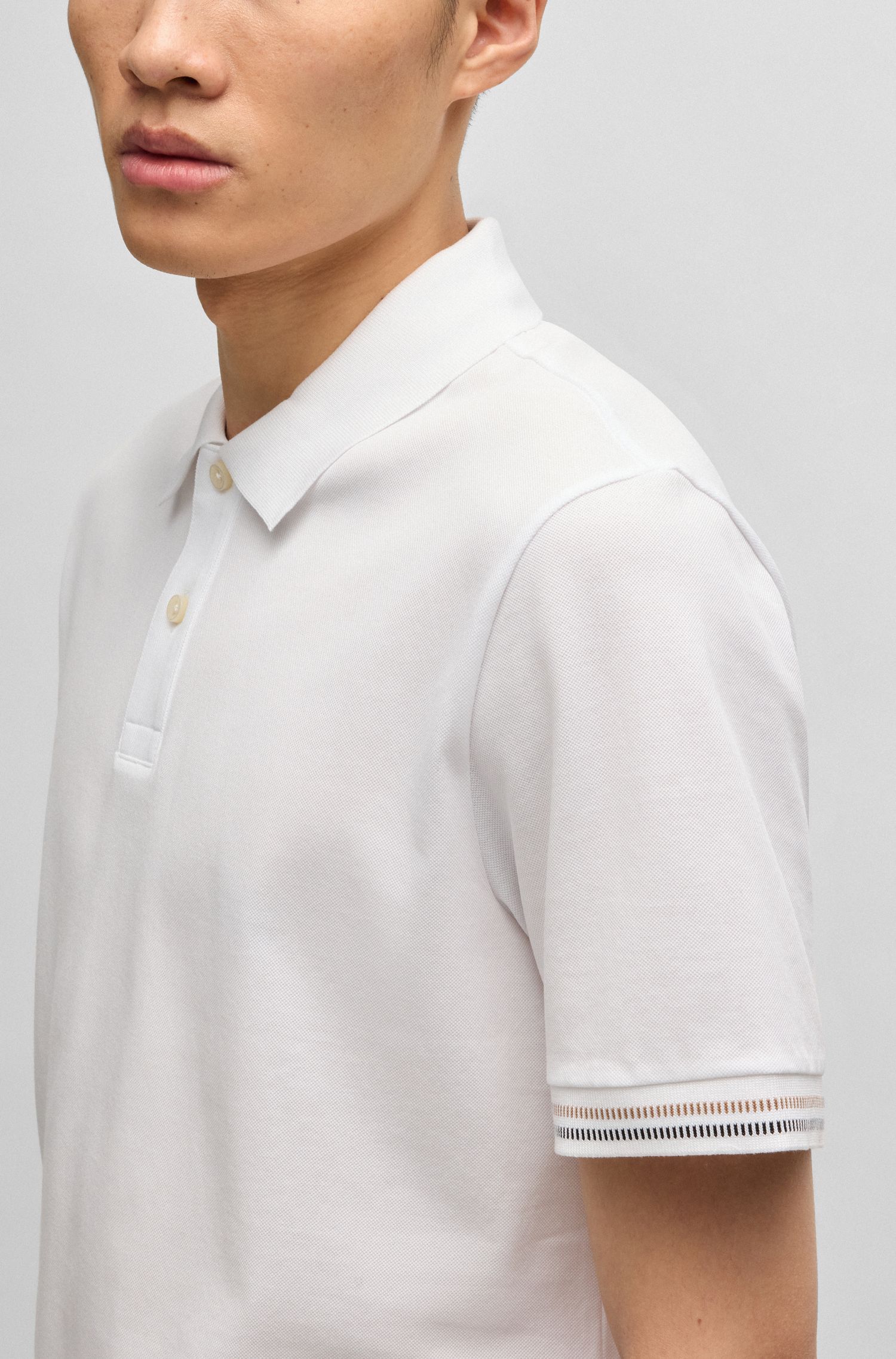 BOSS - Áo polo regular fit cotton mercerized viền sọc