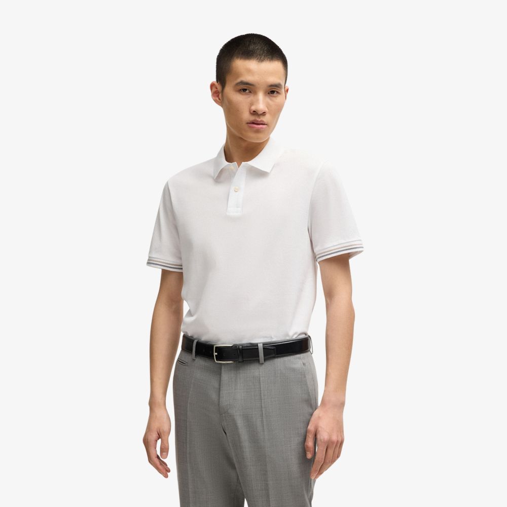BOSS - Áo polo regular fit cotton mercerized viền sọc