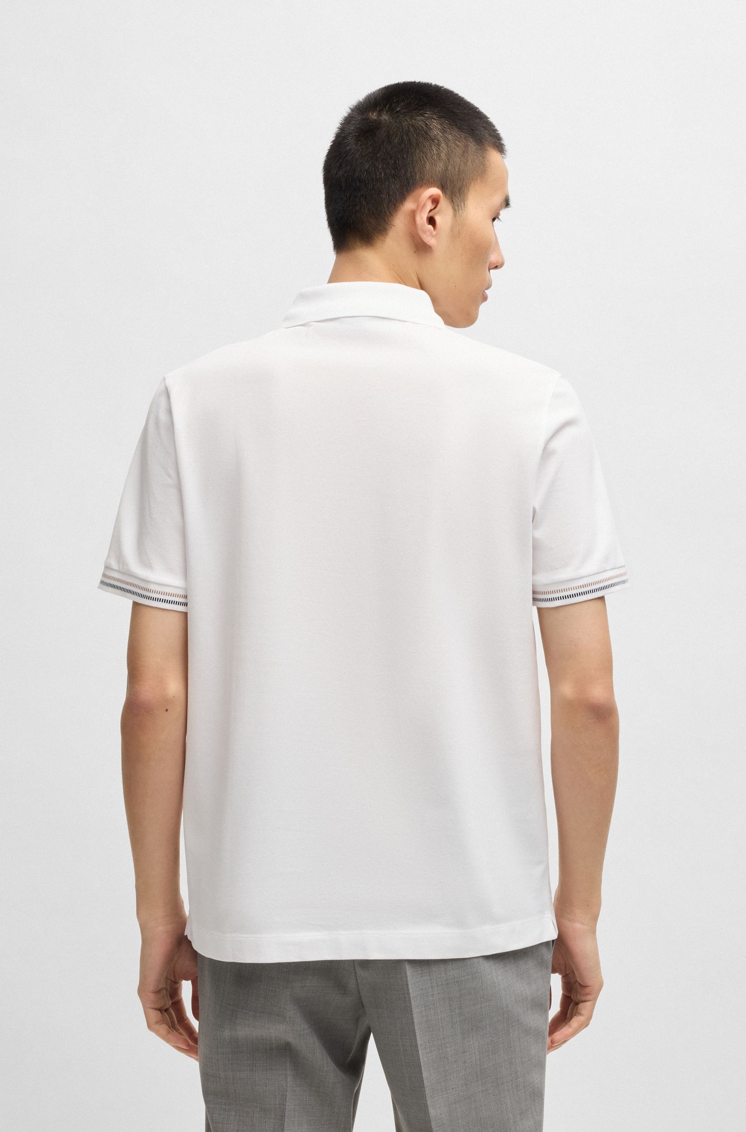 BOSS - Áo polo regular fit cotton mercerized viền sọc