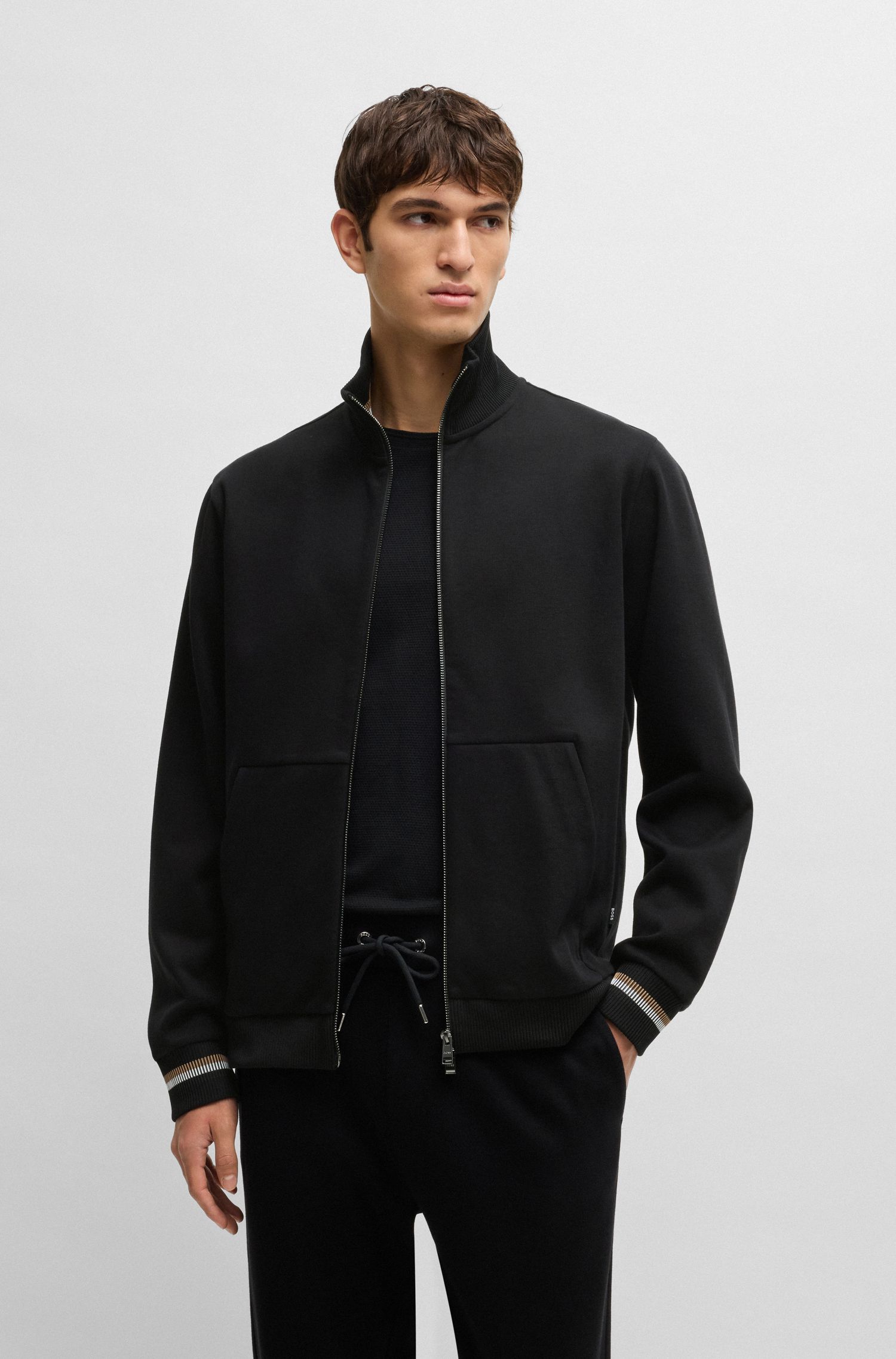 Áo sweatshirt regular fit cotton mercerized với viền sọc