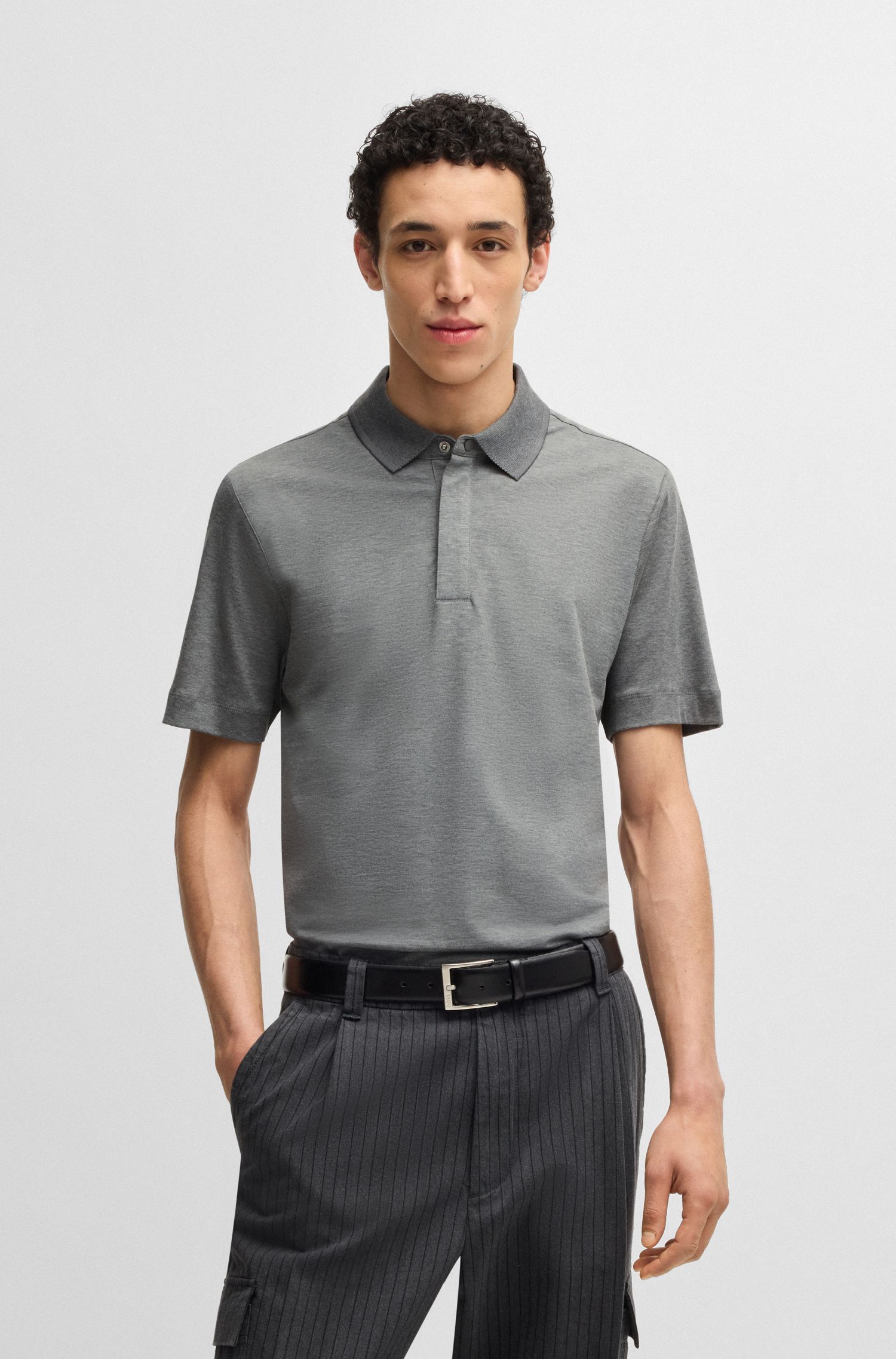 BOSS - Áo polo hiệu ứng mélange thời thượng