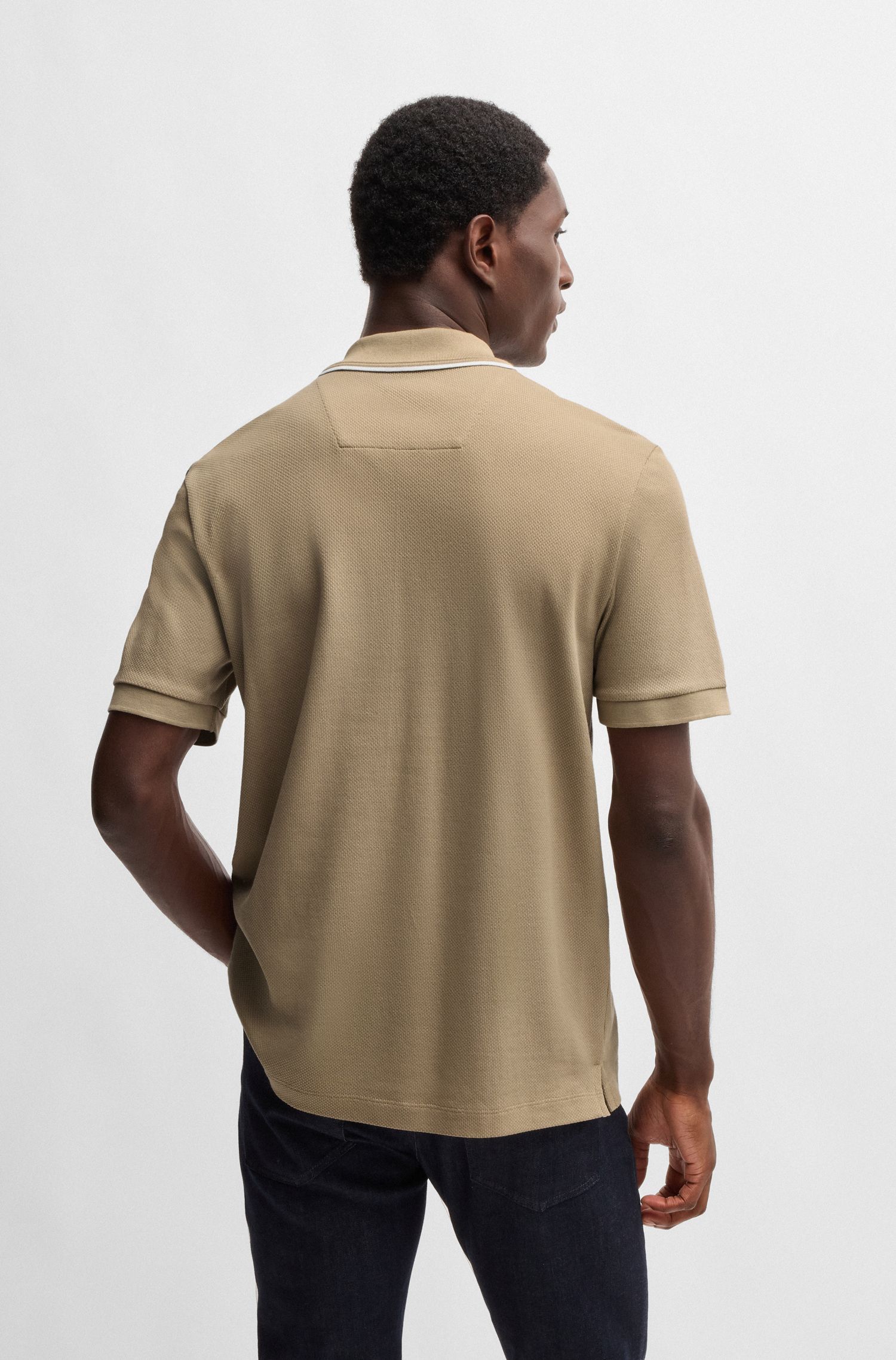 Áo polo cotton dệt nổi cổ khóa kéo