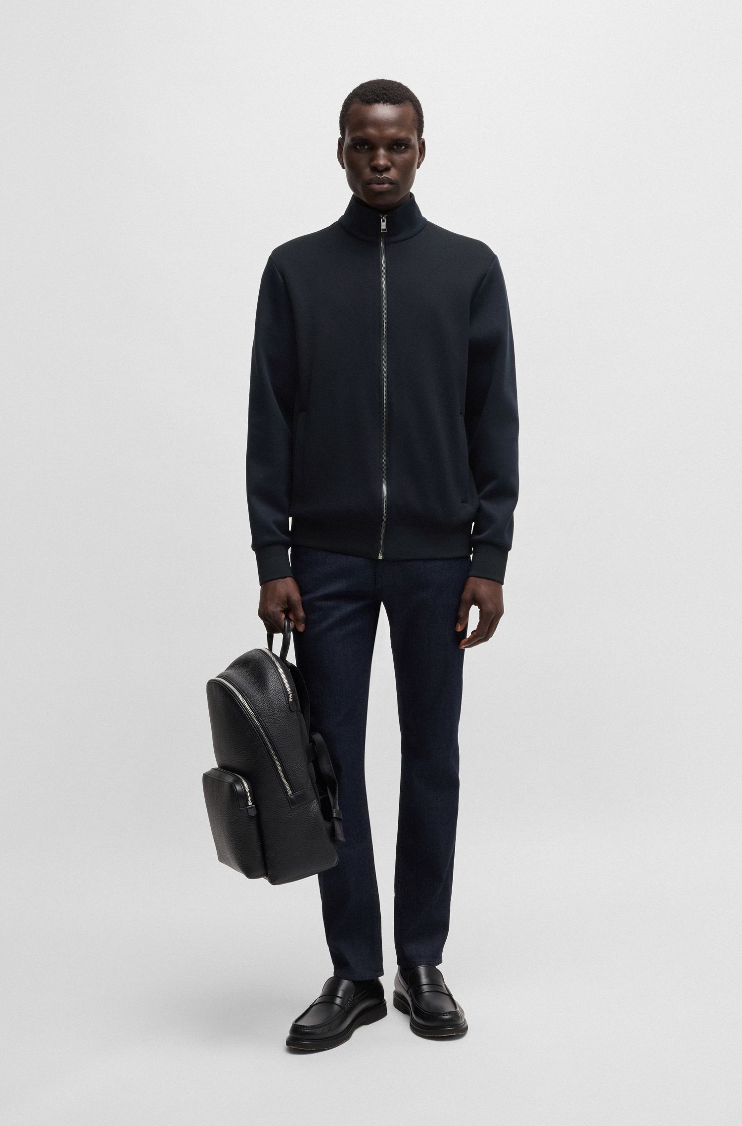 BOSS - Áo sweatshirt kéo khóa dáng regular fit