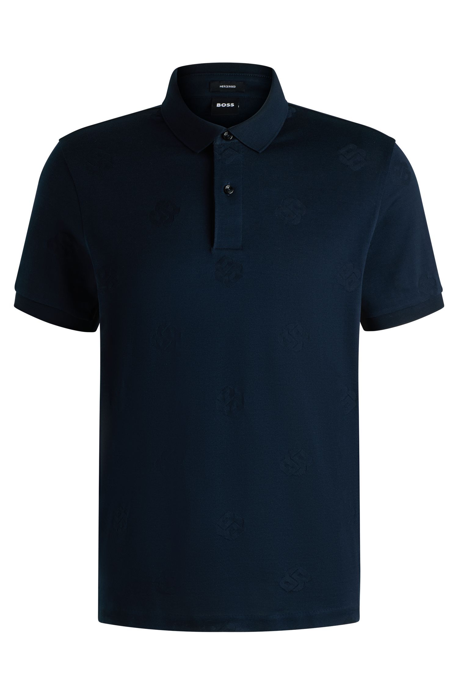 BOSS - Áo polo cotton mercerized họa tiết Double B