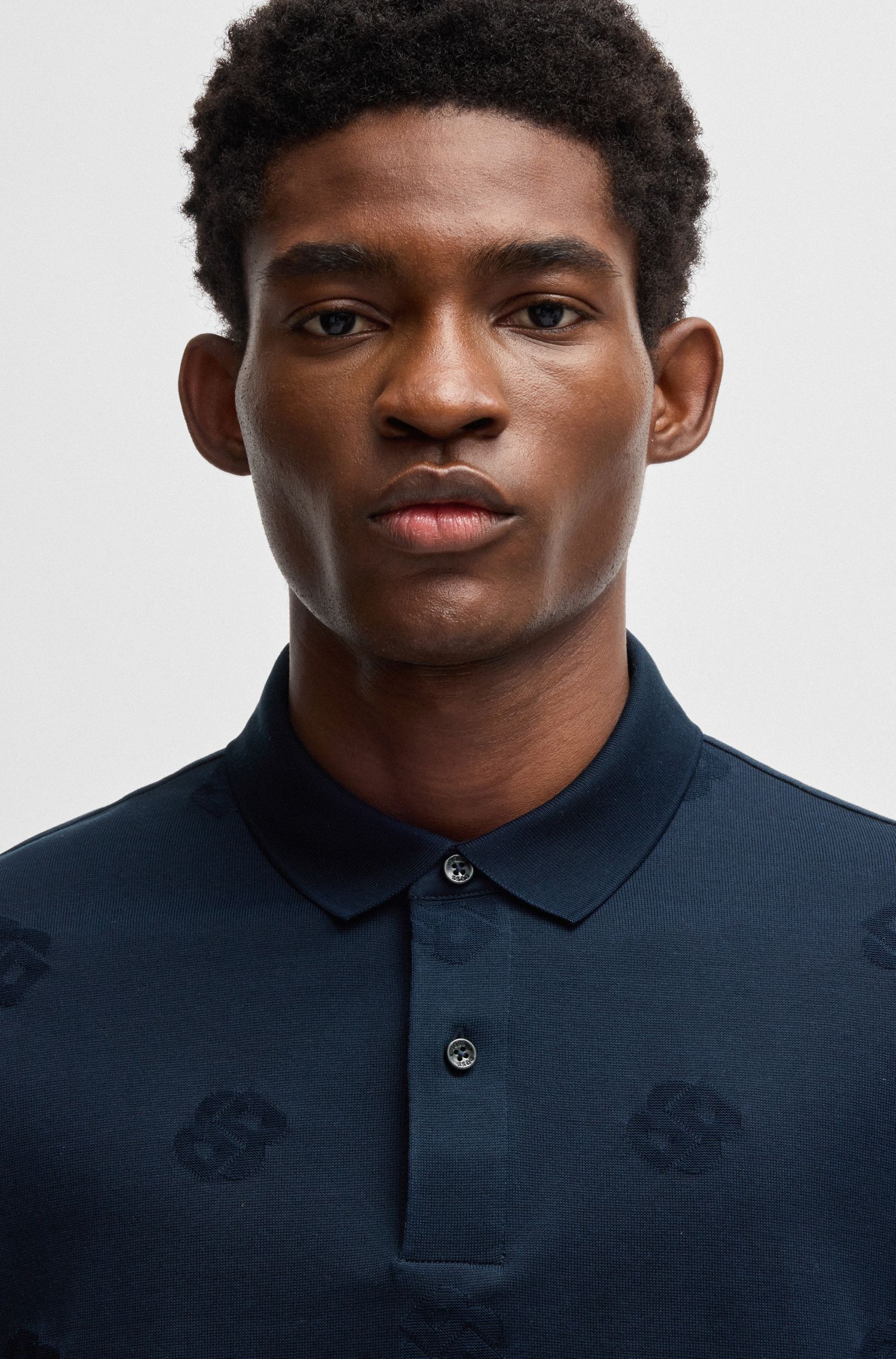 BOSS - Áo polo cotton mercerized họa tiết Double B