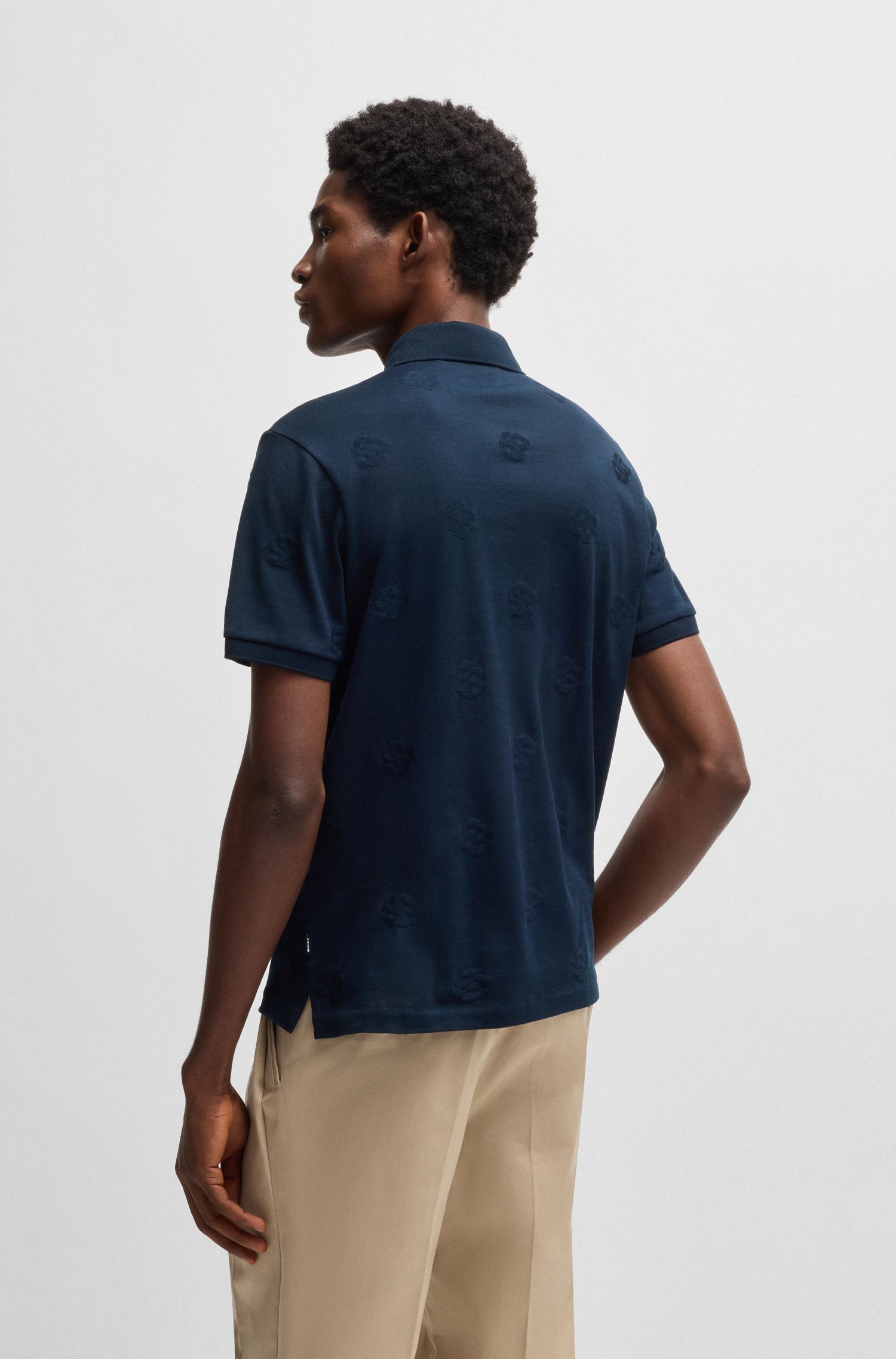 BOSS - Áo polo cotton mercerized họa tiết Double B