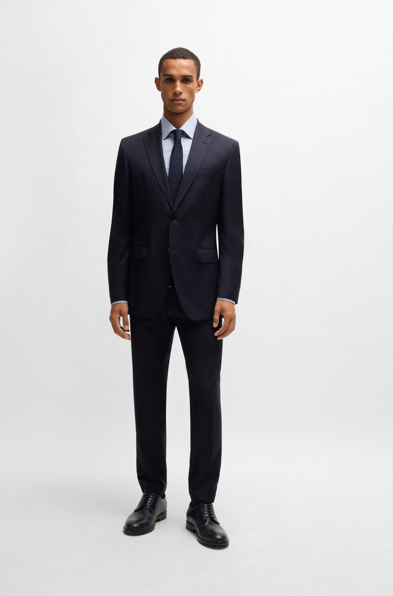 BOSS - Áo sơ mi dáng regular fit vải cotton Oxford co giãn họa tiết kẻ