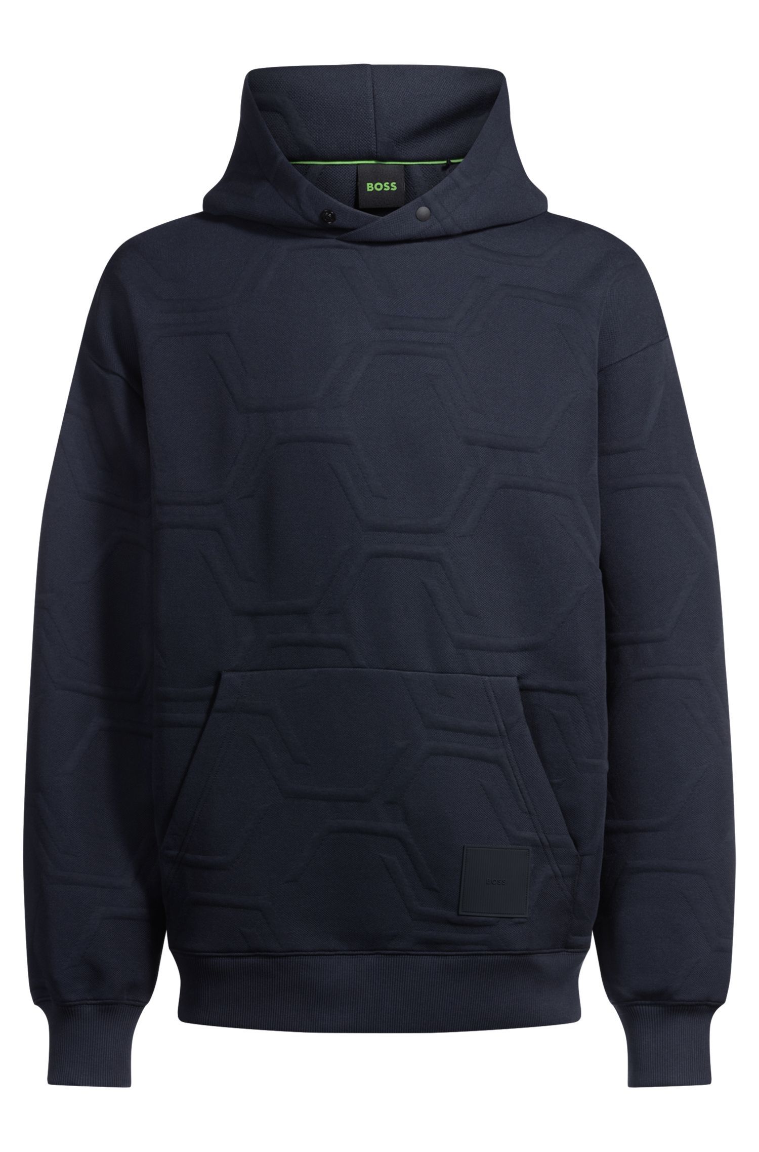 BOSS - Áo hoodie dáng relaxed fit với vải chần bông