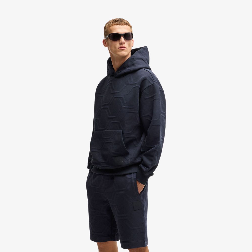BOSS - Áo hoodie dáng relaxed fit với vải chần bông