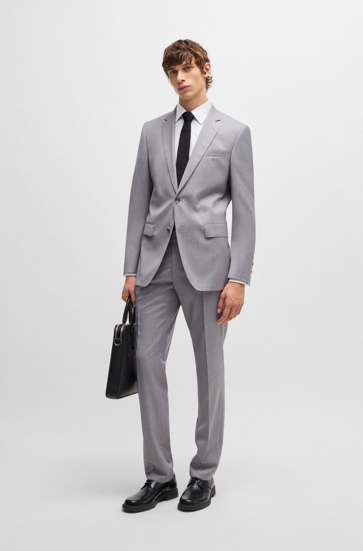BOSS - Áo sơ mi dáng ôm slim fit từ vải cotton sọc chéo