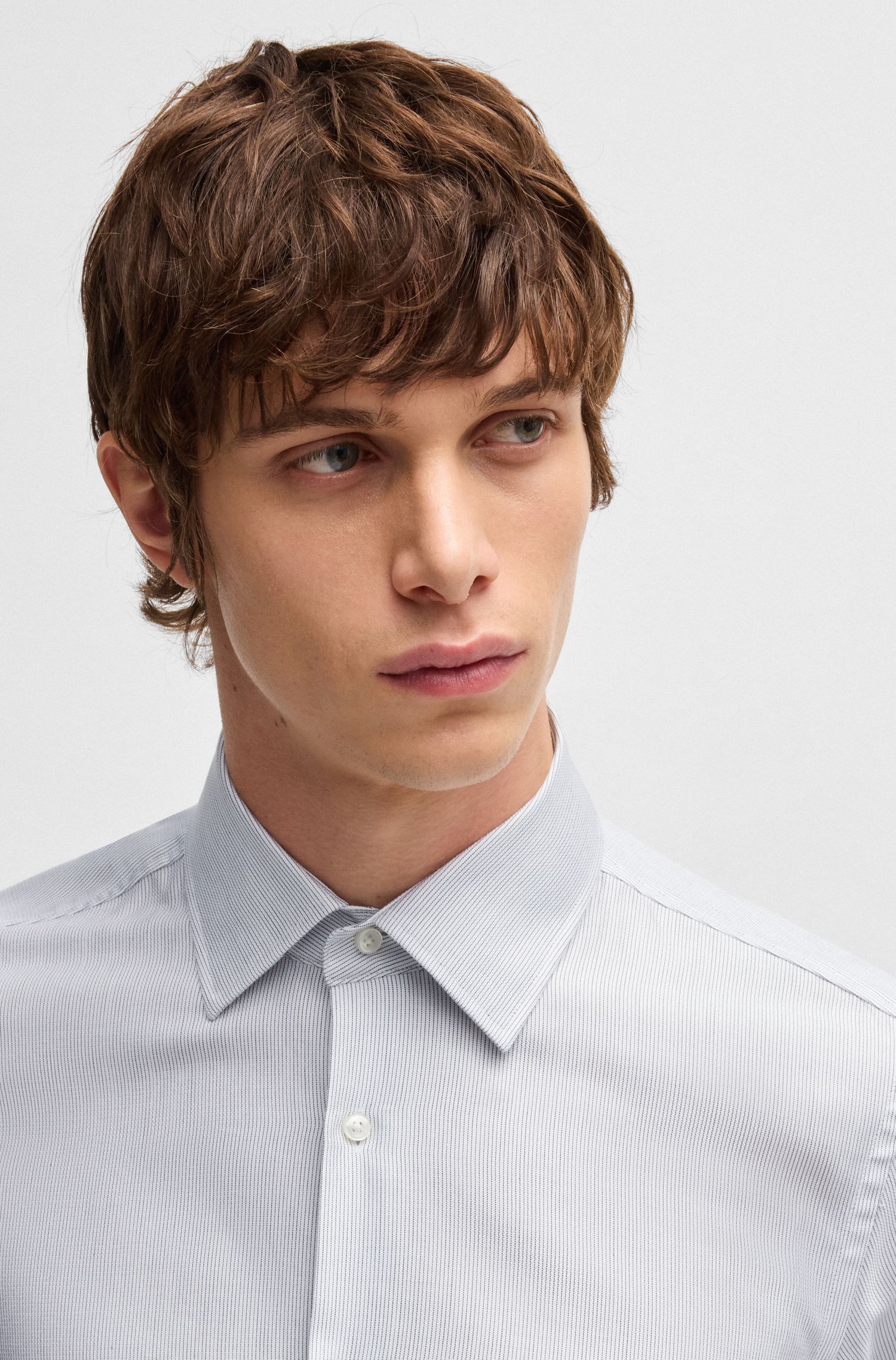 BOSS - Áo sơ mi dáng ôm slim fit từ vải cotton sọc chéo