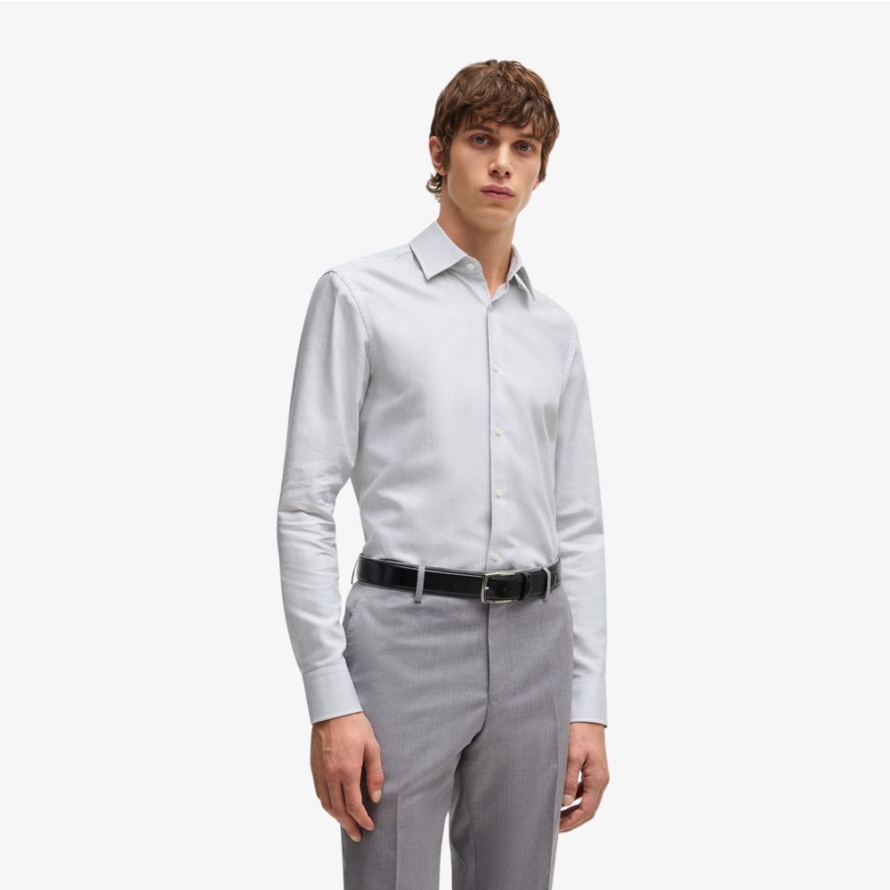 BOSS - Áo sơ mi dáng ôm slim fit từ vải cotton sọc chéo