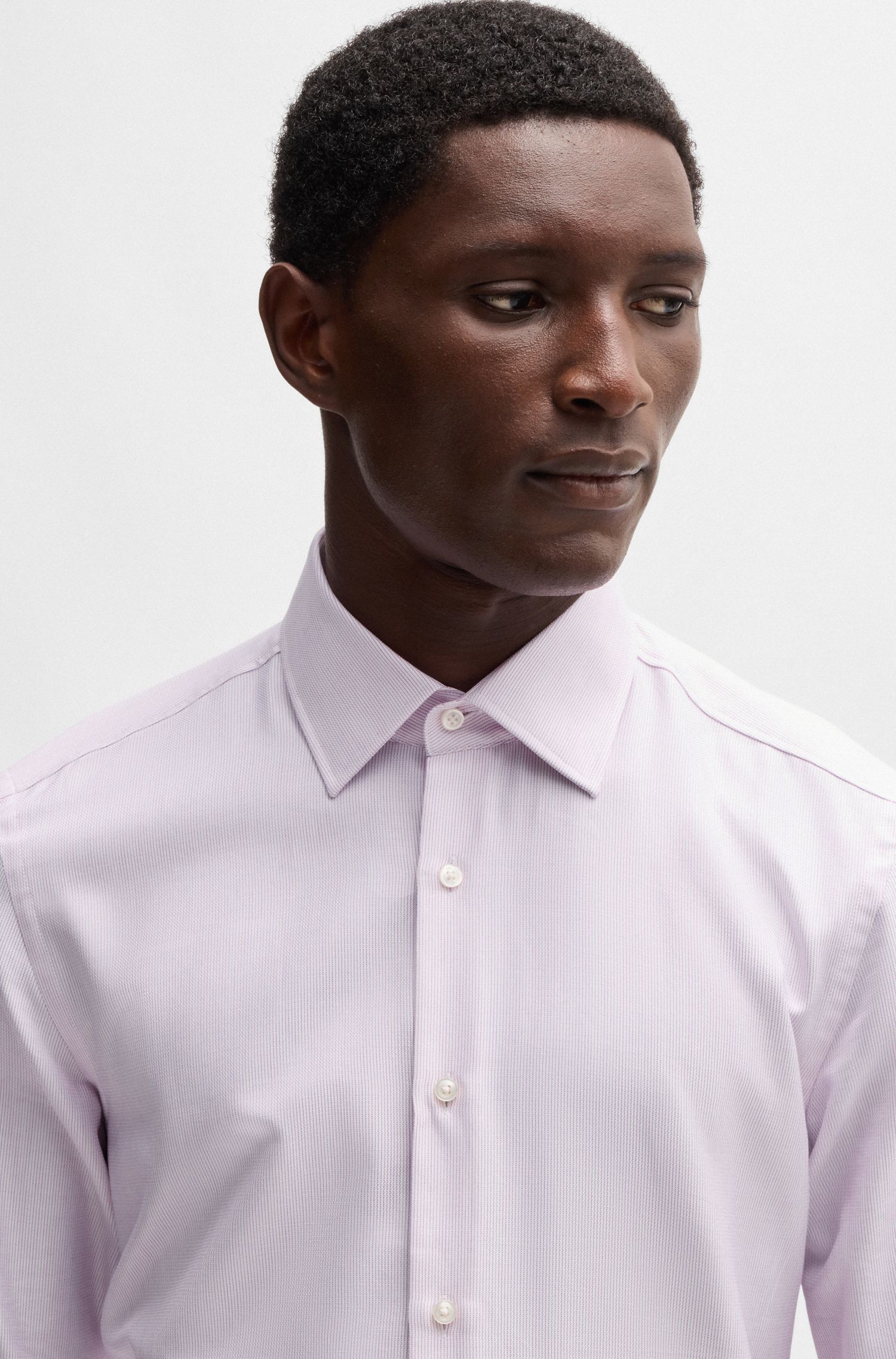 BOSS - Áo sơ mi dáng ôm slim fit từ vải cotton sọc chéo
