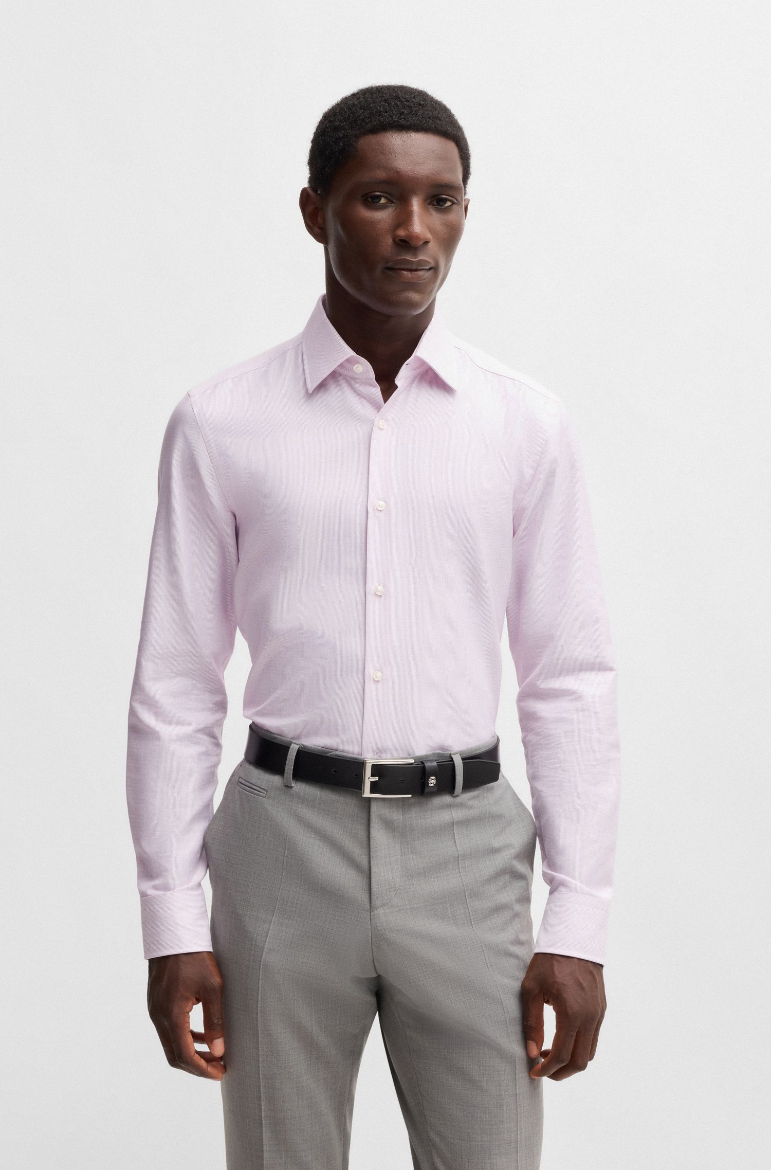 Áo sơ mi dáng ôm slim fit từ vải cotton sọc chéo