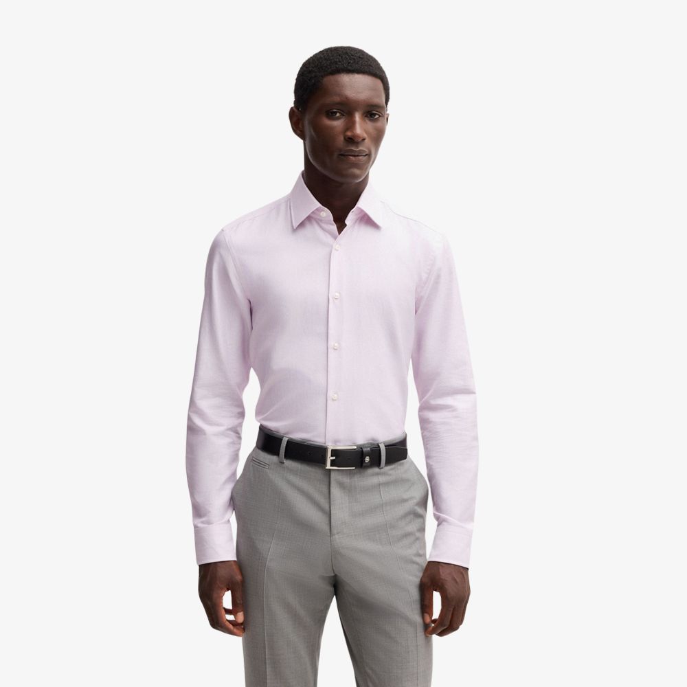 BOSS - Áo sơ mi dáng ôm slim fit từ vải cotton sọc chéo