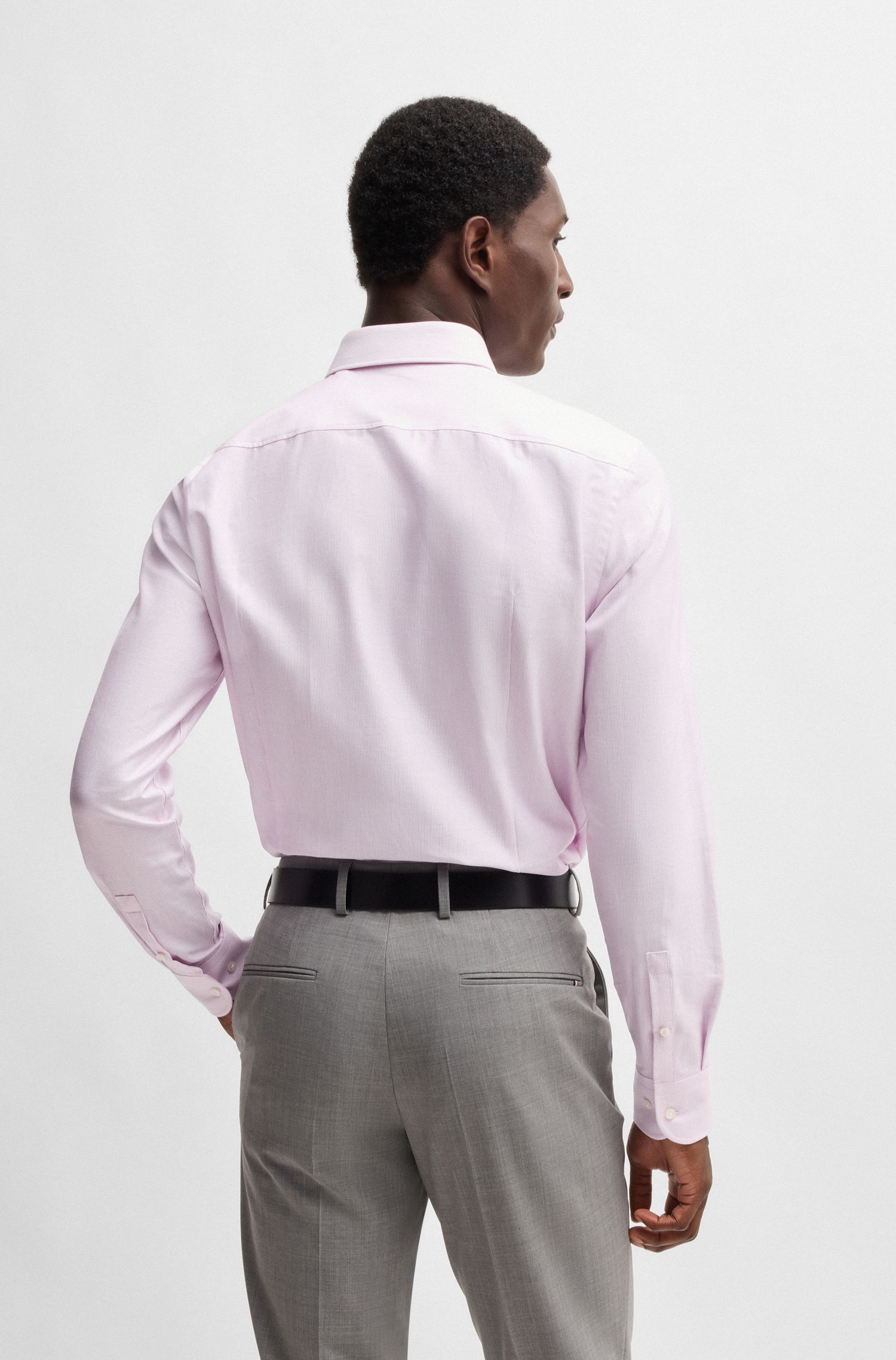 BOSS - Áo sơ mi dáng ôm slim fit từ vải cotton sọc chéo
