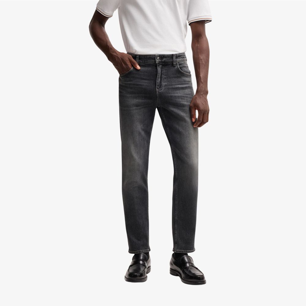 BOSS - Quần jeans Maine regular-fit vải denim đen co giãn thoải mái