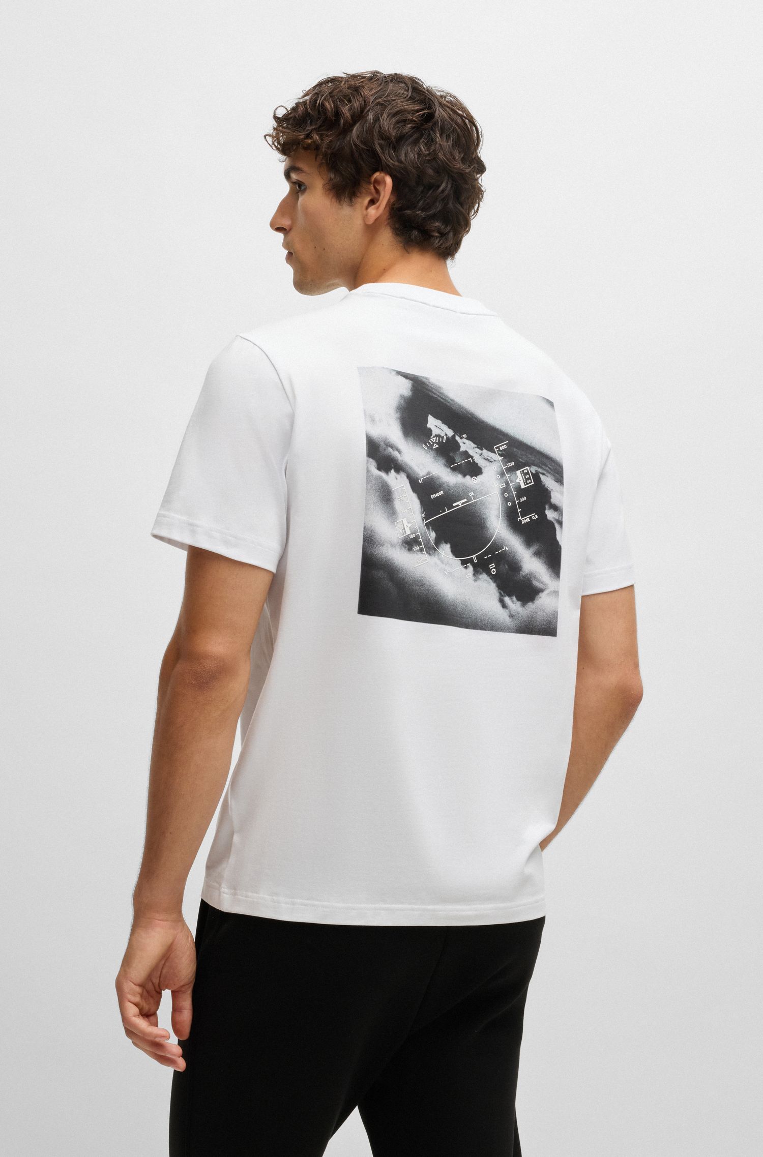 BOSS - Áo thun cotton in họa tiết